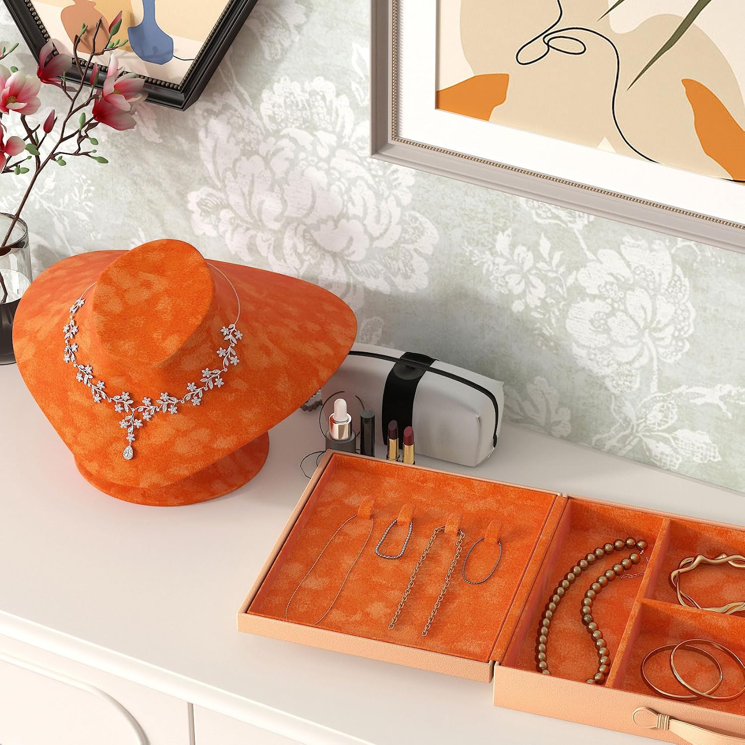 Stickyart Orange Peel and Stick Velvet Wallpaper Felt Fabric Contact Paper Self Adhesive Textured Felt Wallpaper Removable Modern Decorative Orange Wall Paper for Shelf Office Wall Covering 12"x317"