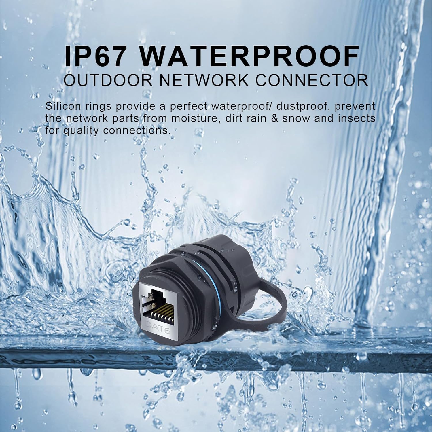 RJ45 CAT6 Panel Mounting Shielded Waterproof Connector Cat5/5e/6 Female to Female 8P8C Ethernet LAN Cable Coupler Double Head Adapter with Waterproof/Dust Cap 12PCS