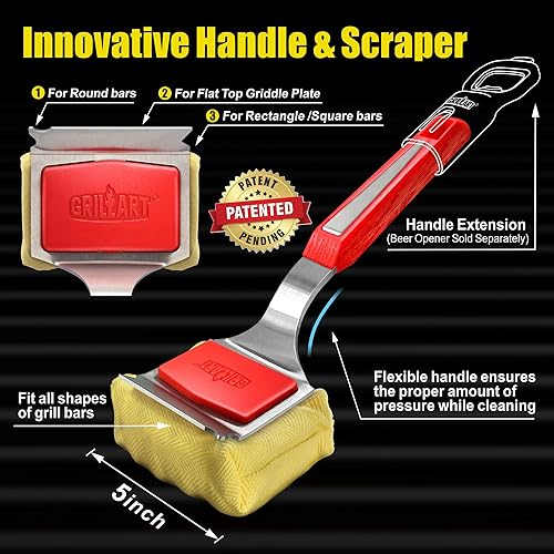 Miniatura 4 de GRILLART Cepillo de parrilla sin cerdas. Cabezal de limpieza reemplazable SteamWizards para barbacoa, herramienta raspadora única sin costuras para