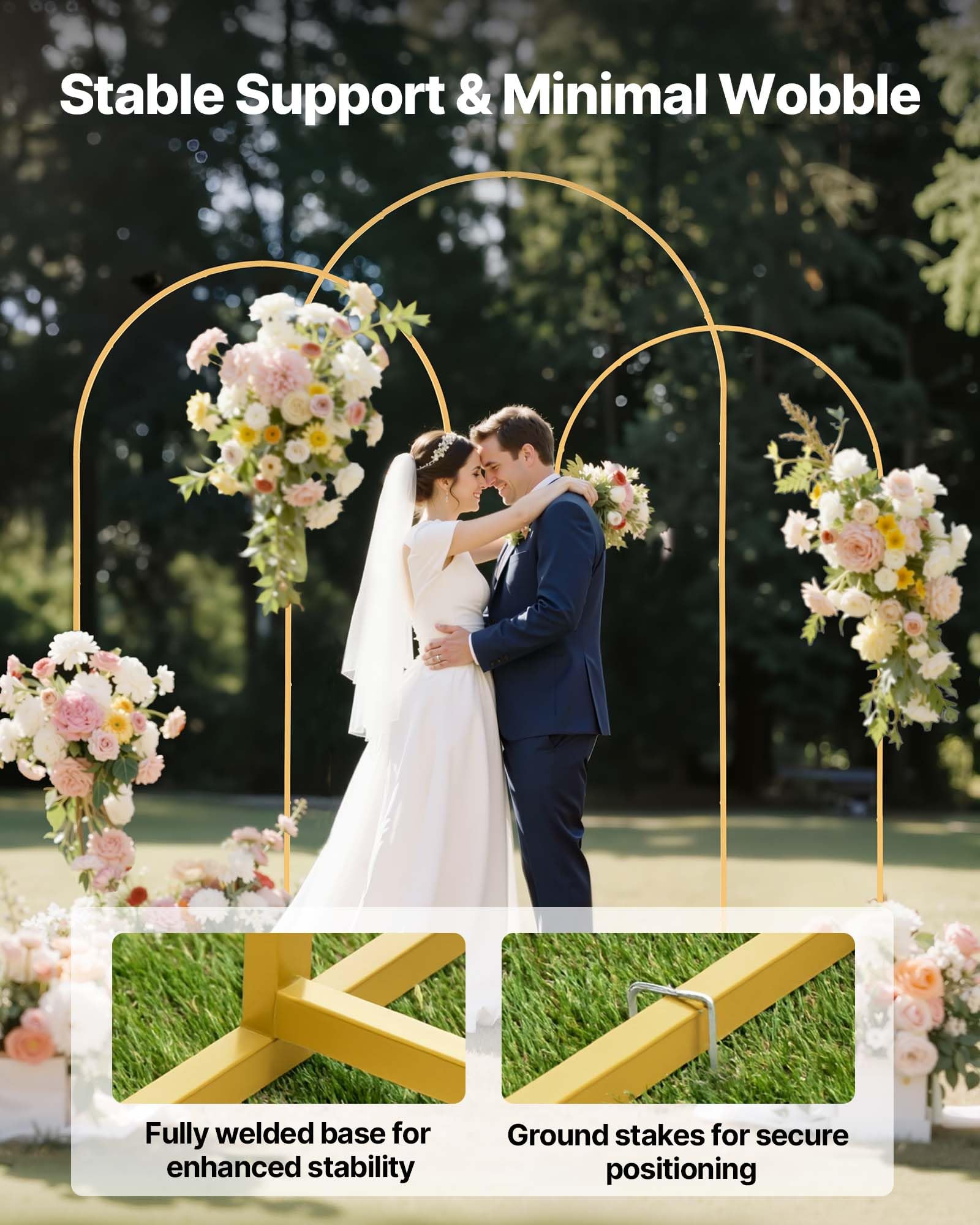VEVOR Soporte de Arco para Fondo 3 Piezas de 2,4/2,2/2 m, Estructura Estable, Soporte de Arco de Metal Dorado para Decoración de Bodas, Fiestas de Cumpleaños, Graduaciones, Celebraciones, Ceremonias