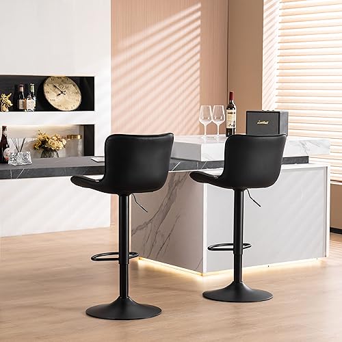 Miniatura 66 de YOUNUOKE Taburetes de bar de altura de mostrador para isla de cocina de 24 pulgadas, de metal, negro, juego de 2 taburetes giratorios ajustables con