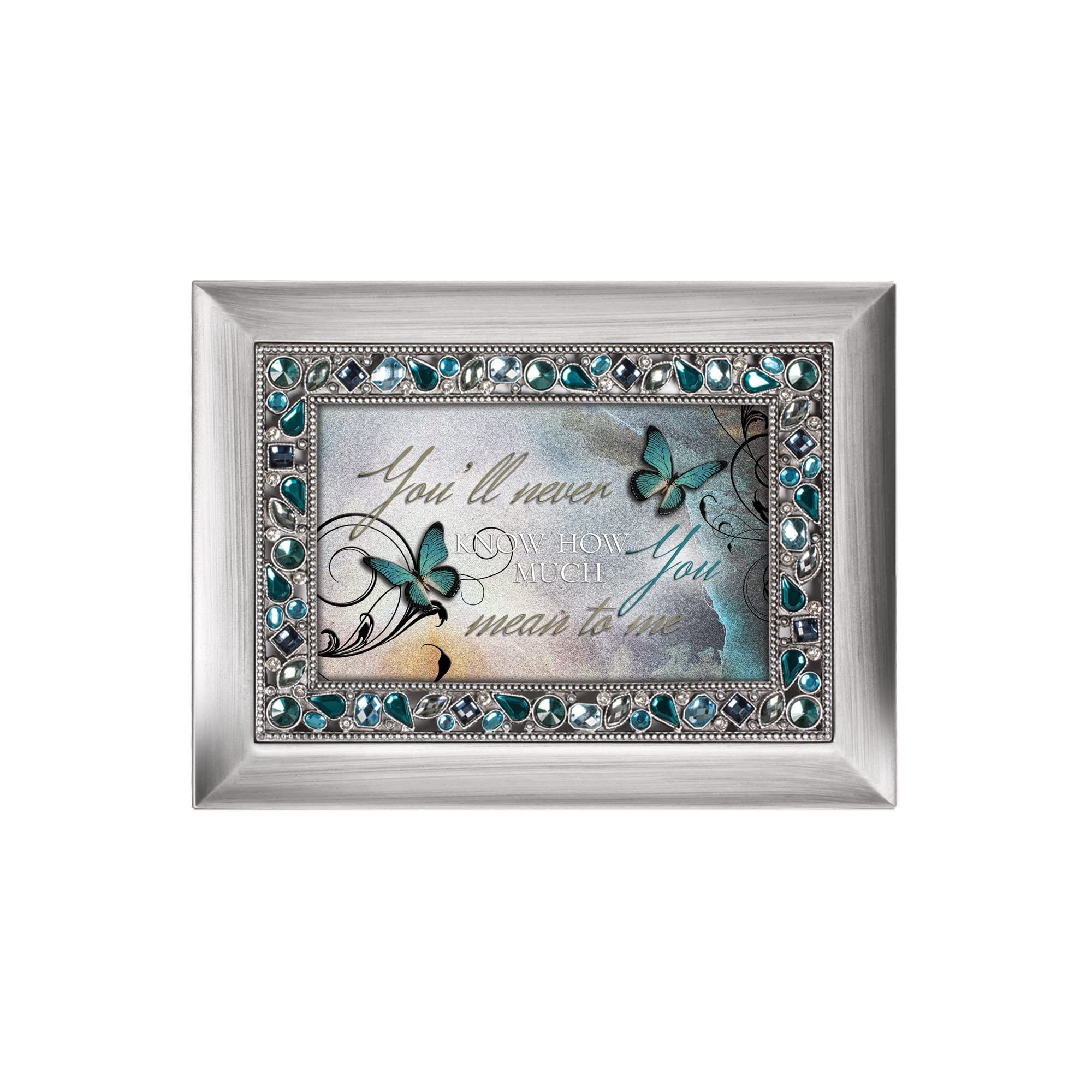 You'll Never Know How Much You Mean to Me Musical Music Jewelry Box - Plays What a Wonderful World, Metallic Silver by Cottage Garden