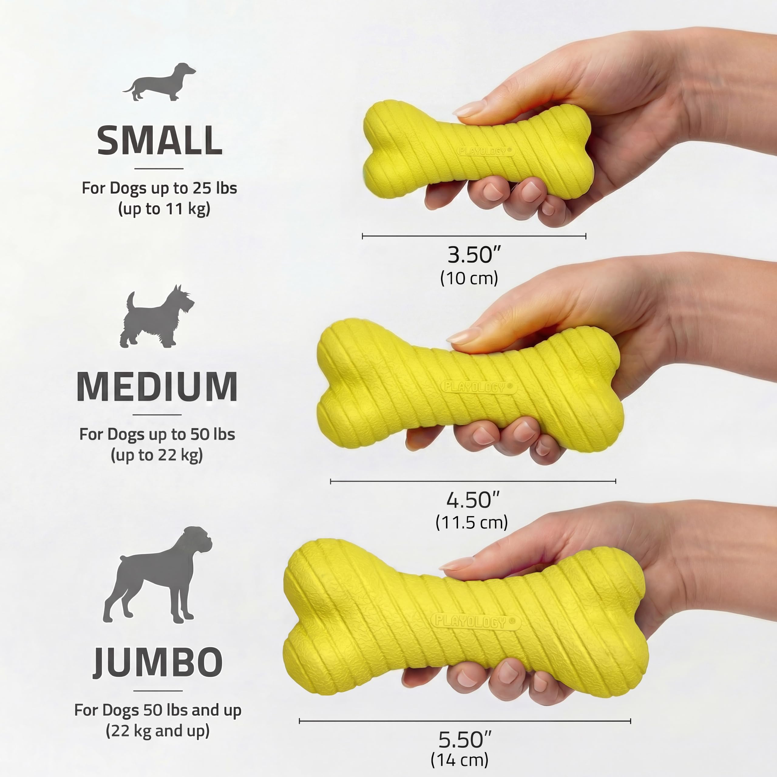Playology Zweilagiges Knochenspielzeug – ansprechendes Hundespielzeug mit natürlichem Huhnduft, groß – Kauen, Werfen, Apportieren und Spielen | Gummi-Konstruktion, natürlicher Duft, robustes Design, verhüllende Dufttechnologie, 22,7 kg plus Rassen, Gelb