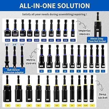 Greywolf 86 Pcs Magnetic Nut Driver Set, Impact Driver Bit Set,Includes socket adapter, wing nut driver, universal socket, bit holder, 1/4 extension bar, SAE Metric Sizes and Storage Case