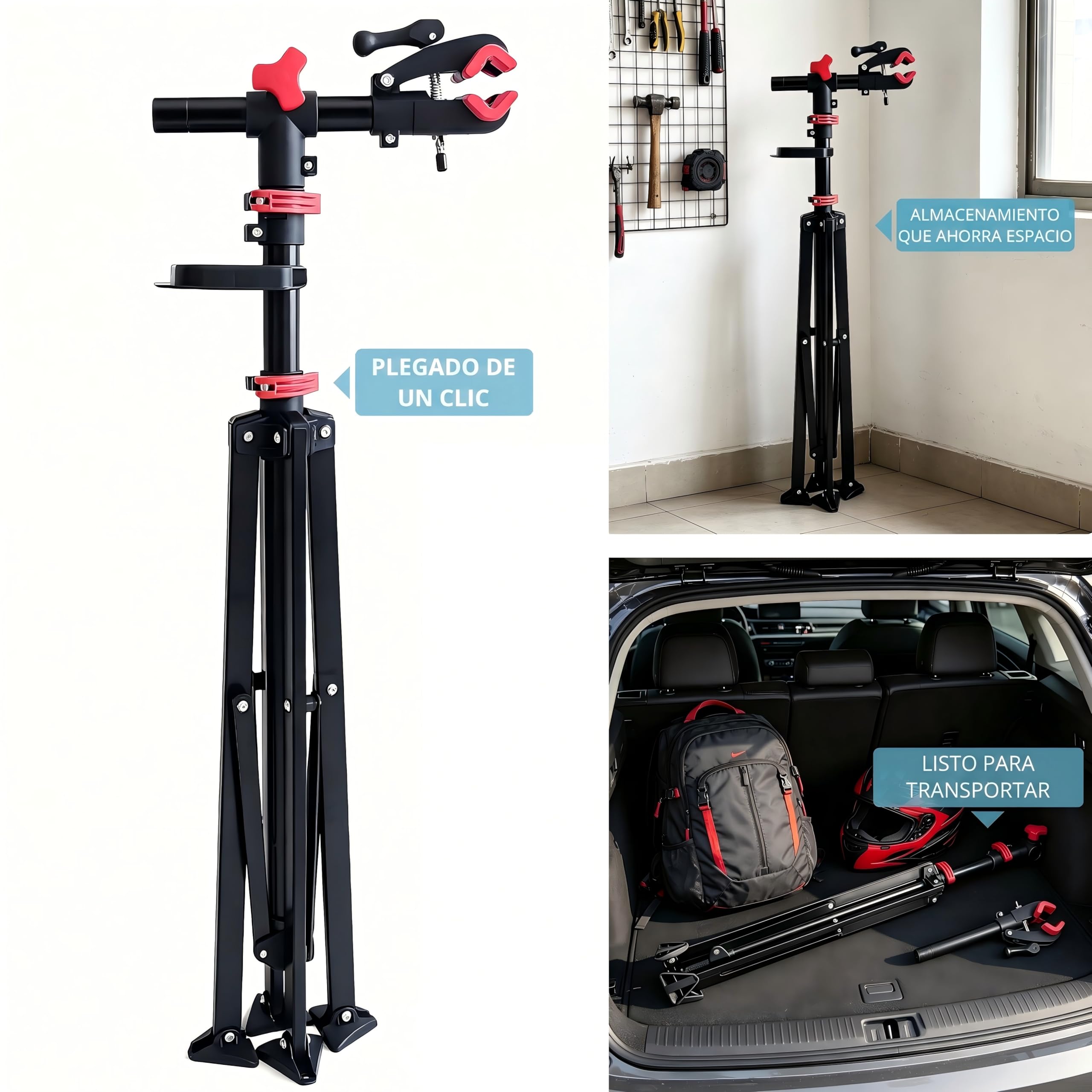 Caballetes para Bicicletas, Soporte de Reparación Plegable y Ajustable con Bandeja Magnética Grande, Soporte de Rueda Delantera, Cabezal Giratorio 360°,Ultraligero, Carga Máxima 30 kg