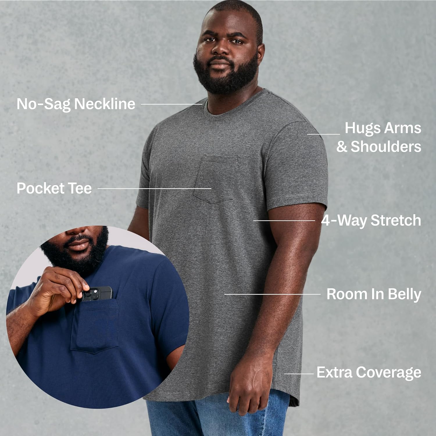STRONGSIZE Big & Tall Pocket T Shirts for Men – Premium Stretch Cotton Longer Length Mens Casual Crewneck T-Shirt (XL-8XL) - Image 2