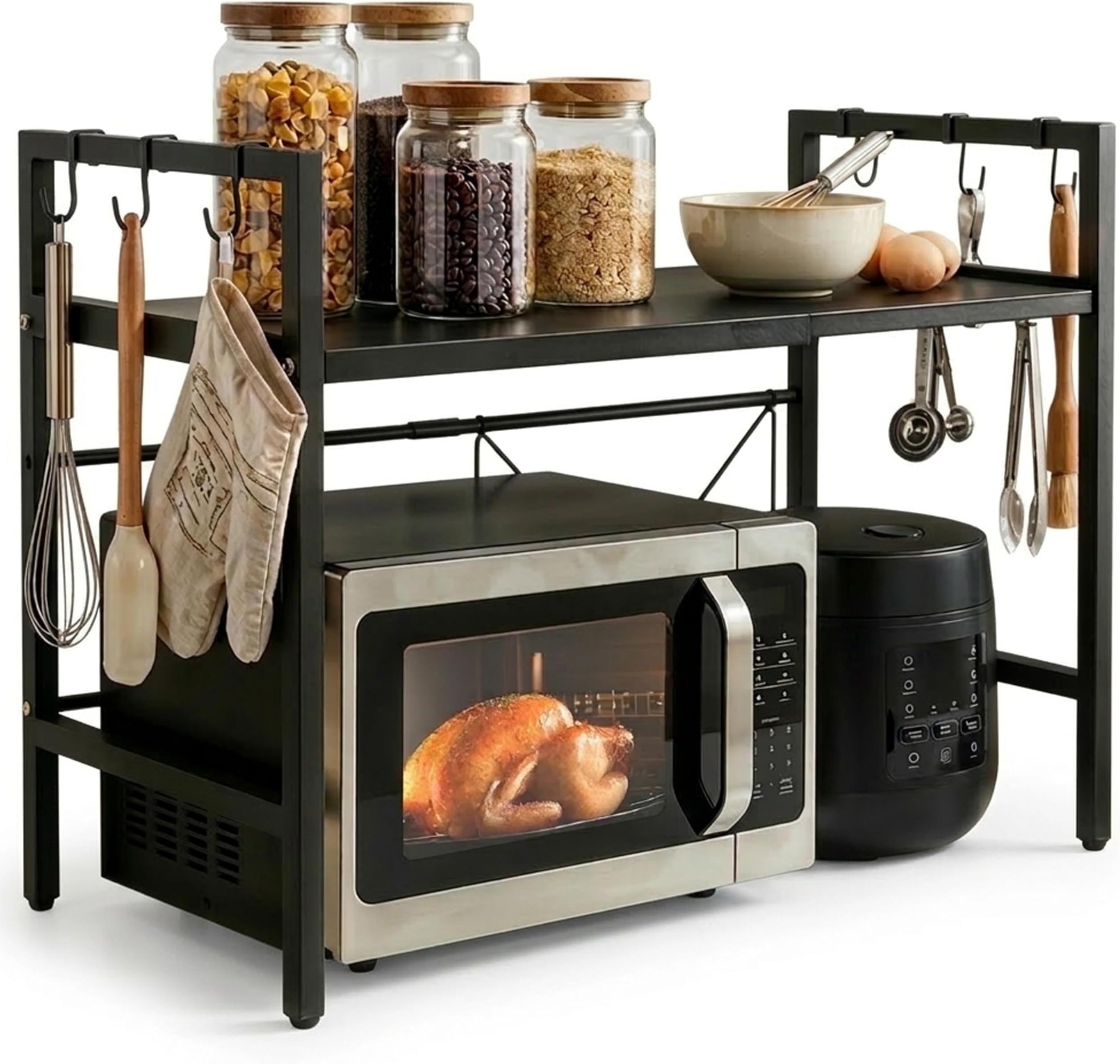 About Space Kitchen Storage Rack-Expandable & Height Adjustable Microwave Stand Hooks-Oven Stand For Kitchen Platform-Otg Stand-Countertop Oven Rack Black-65X36.5X46 Cm-It Is Made Up Of Rust-Free Iron