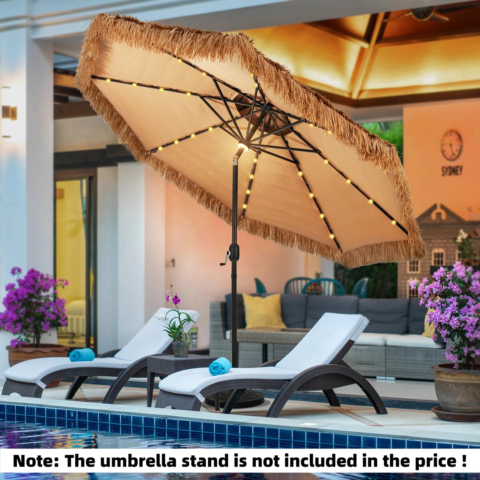 KOMFOTTEU Ombrellone da spiaggia Ø270/300 cm, Ombrellone hawaiano in paglia in PE, Parasole Rafia inclinabile con 8 aste, Ombrellone con doppio tetto per giardino, Terreza, Balcone