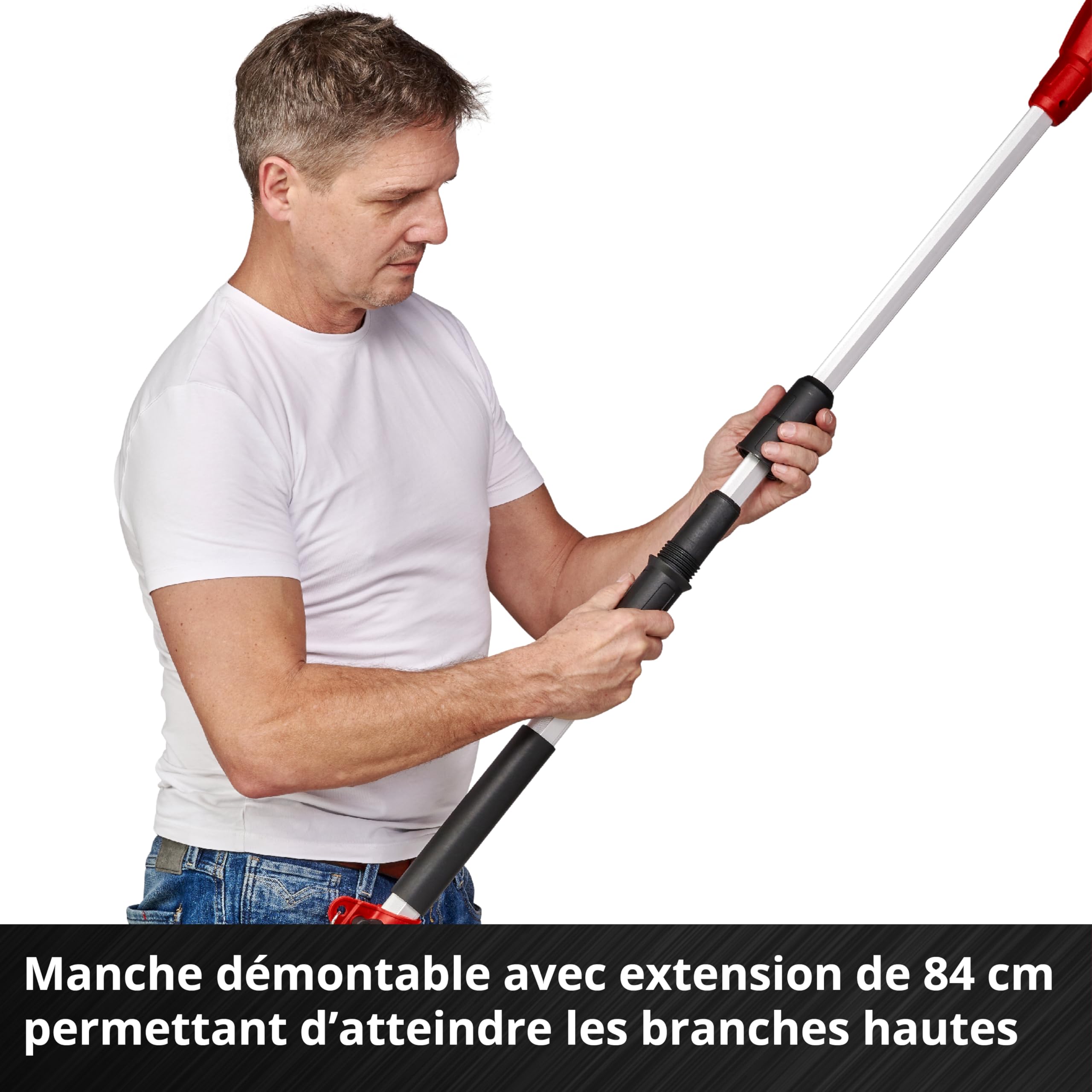 Einhell Elagueuse sur perche sans fil GC-LC 18/20 Li T-Solo Power X-Change (18 V, bloc moteur inclinable à 30°, perche, engrenage métallique) Livré sans Batterie ni Chargeur
