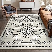 Lahome Vivienne Moroccan Rug 8x10 for Living Room, Boho Soft Washable Area Rugs for Bedroom, Low Pile Western Carpet for Dining Room Table, Distressed Aztec Carpets for Office Home Decor (Ivory)