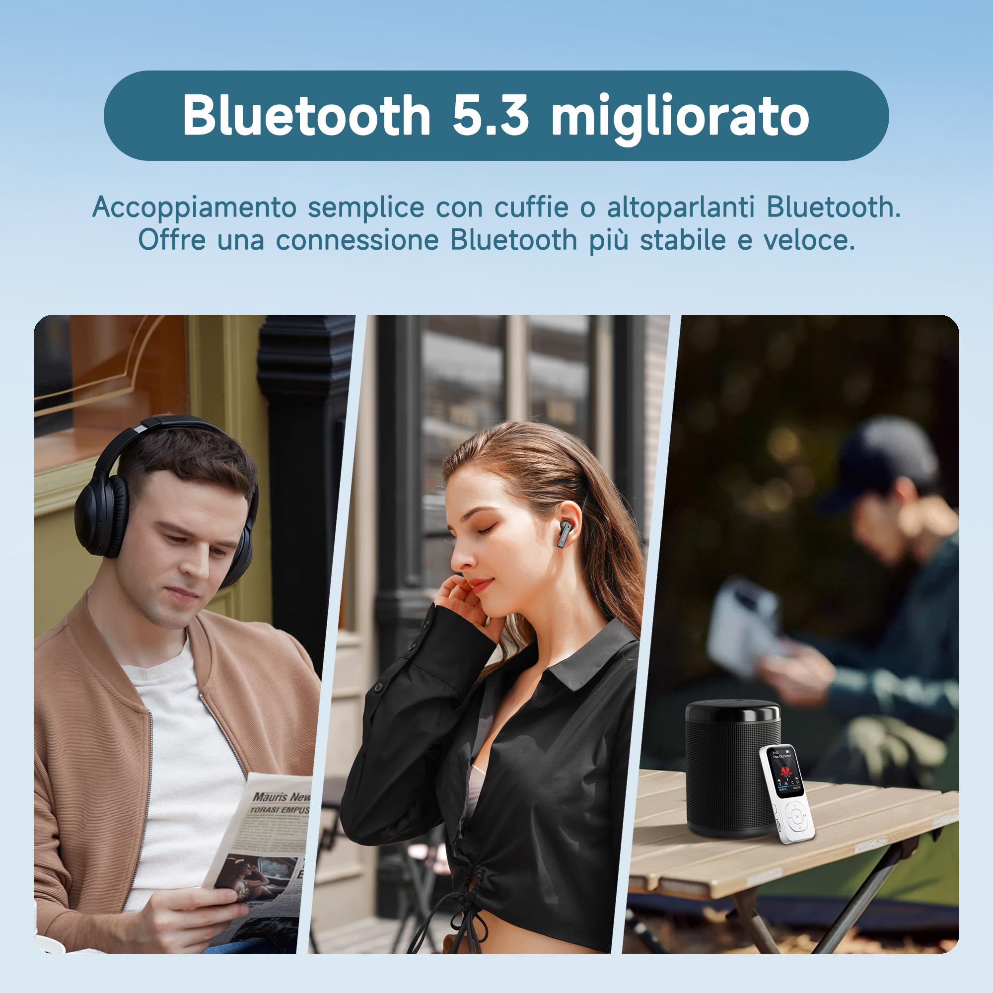 Lettore MP3 da 64GB con Bluetooth 5.3, Lettore musicale PECSU schermo HD con altoparlante, Radio FM, Registratore vocale, Suono HiFi, E-book, Cuffie incluse (Bianco)