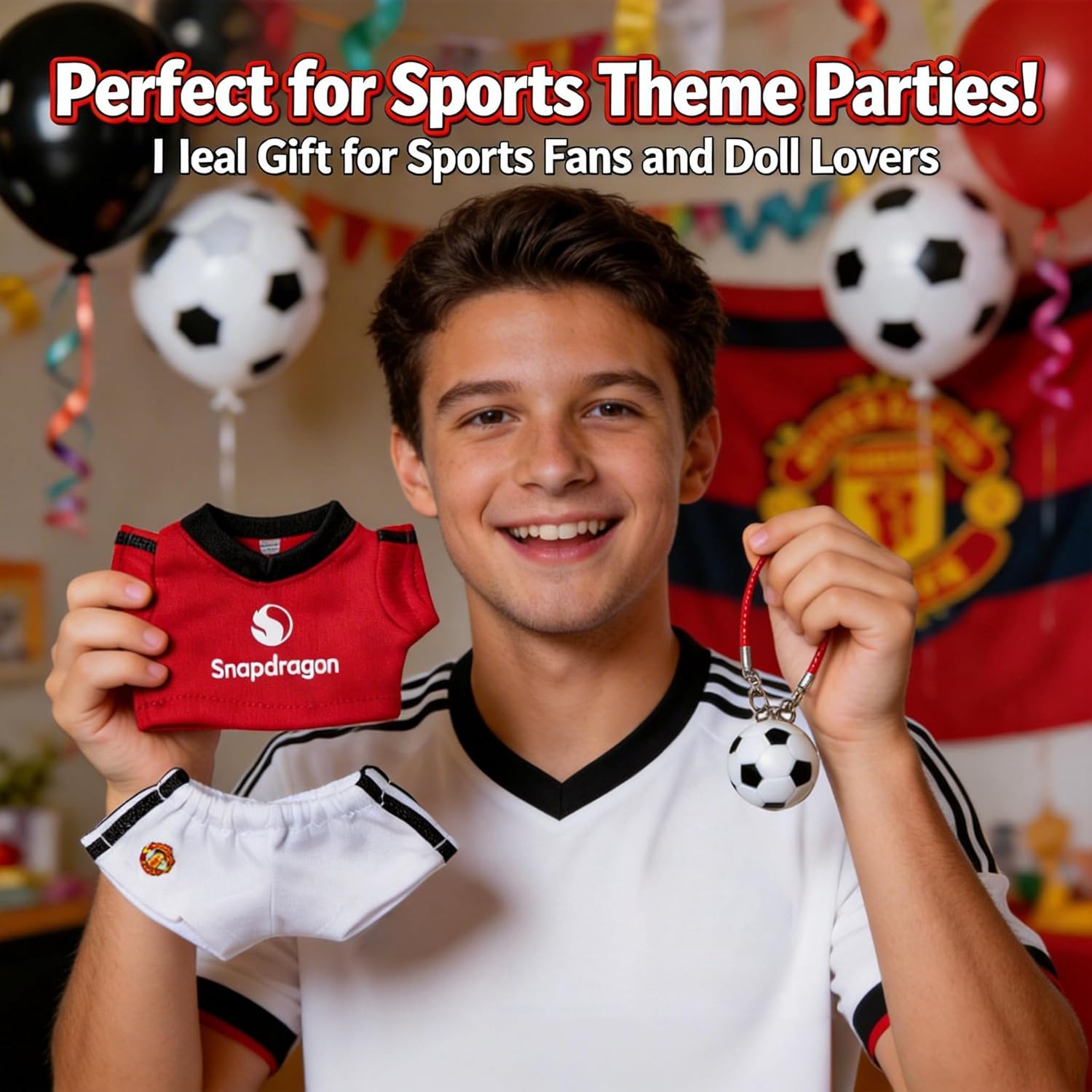 Clothes for LABUBU 17cm Doll, Sports-Themed Football 3-Piece Set, Dolls Clothing Accessories ( No Dolls ) (Football - Red and White)