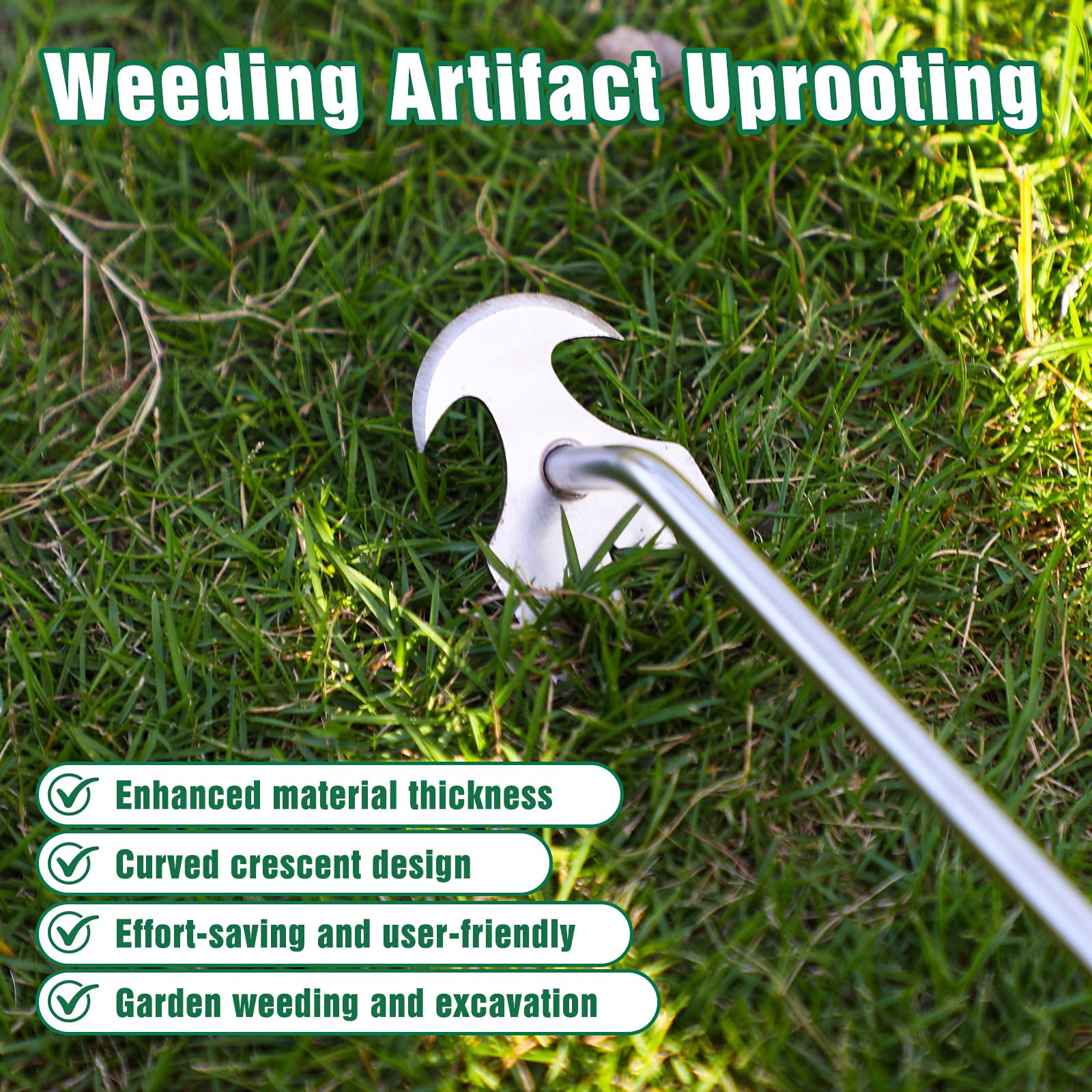 Hand Weeder Tool, Stainless Steel Handle Manual Weeder Tool, Pull Up Weeder Tool, Weed Discharge Tool, 4-Tooth Weeder Tool, Weeder Tool for Gardening 16inch