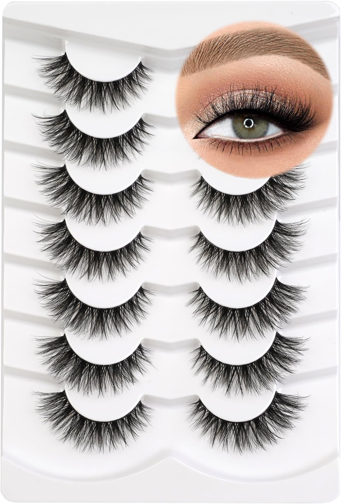False EyeLashes 15mm 3D Clear Band Lashes Soft Faux Mink Lashes Wispy Fluffy Eyelashes Natural Cat Eye Short Reusable 7 Pairs Happy Heartbeat (No.212)