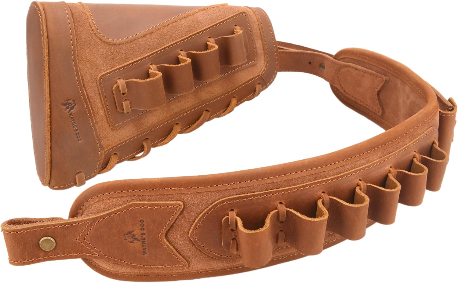 WAYNE'S DOG Leather Gun Buttstock Cheek Rest Pad with Cartridge Holders Sling for 30/30 .308 .45-70 .357mag .22LR 12 Gauge