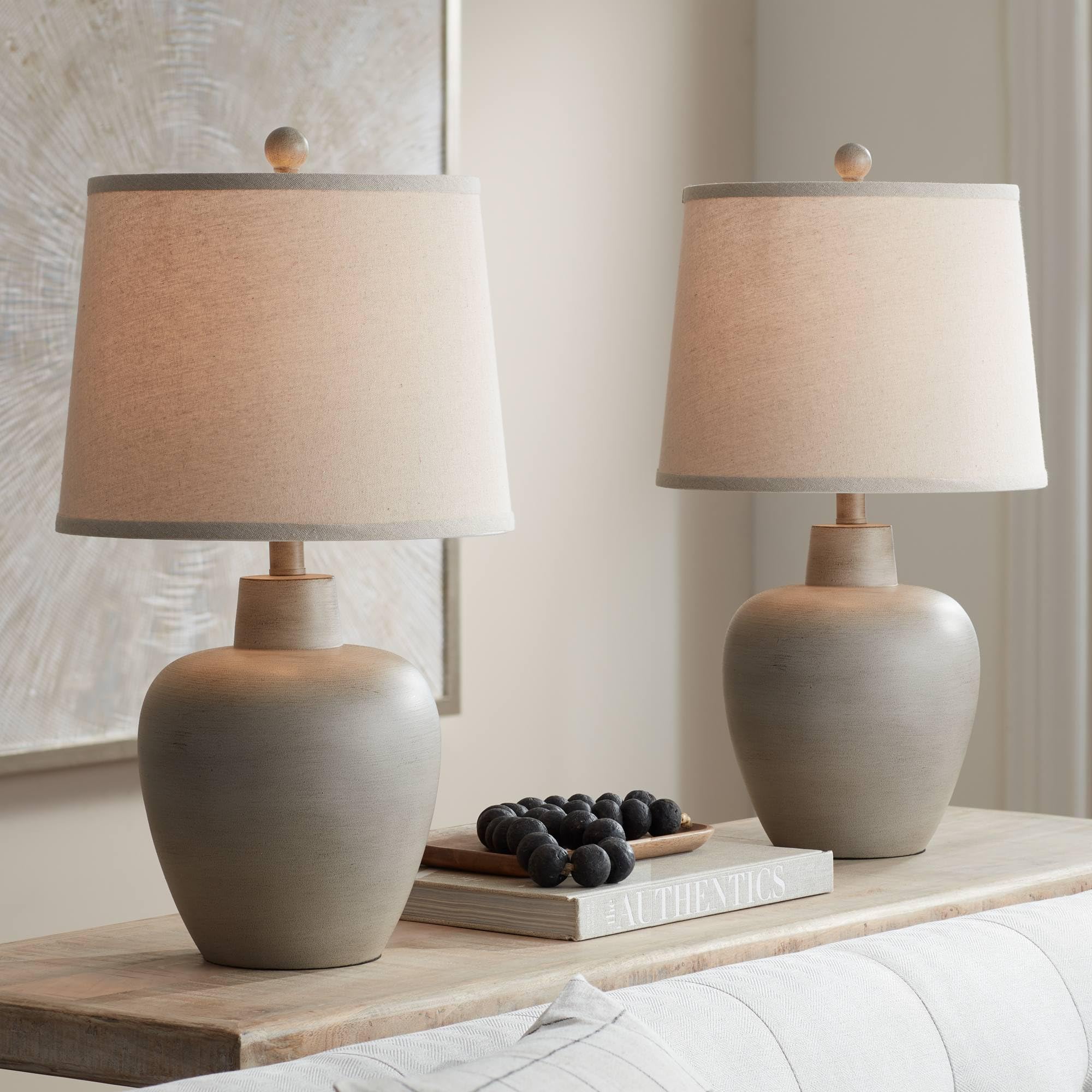 Emeril 23 1/2" High Urn Small Southwest Accent Table Lamps Set of 2 Living Room Bedroom Bedside Nightstand House Office Home Reading Kitchen Entryway Console Family Fabric Shade