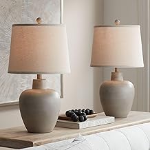 Regency Hill Emeril 23 1/2" High Urn Small Southwest Accent Table Lamps Set of 2 Living Room Bedroom Bedside Nightstand House Office Home Reading Kitchen Entryway Console Family Fabric Shade