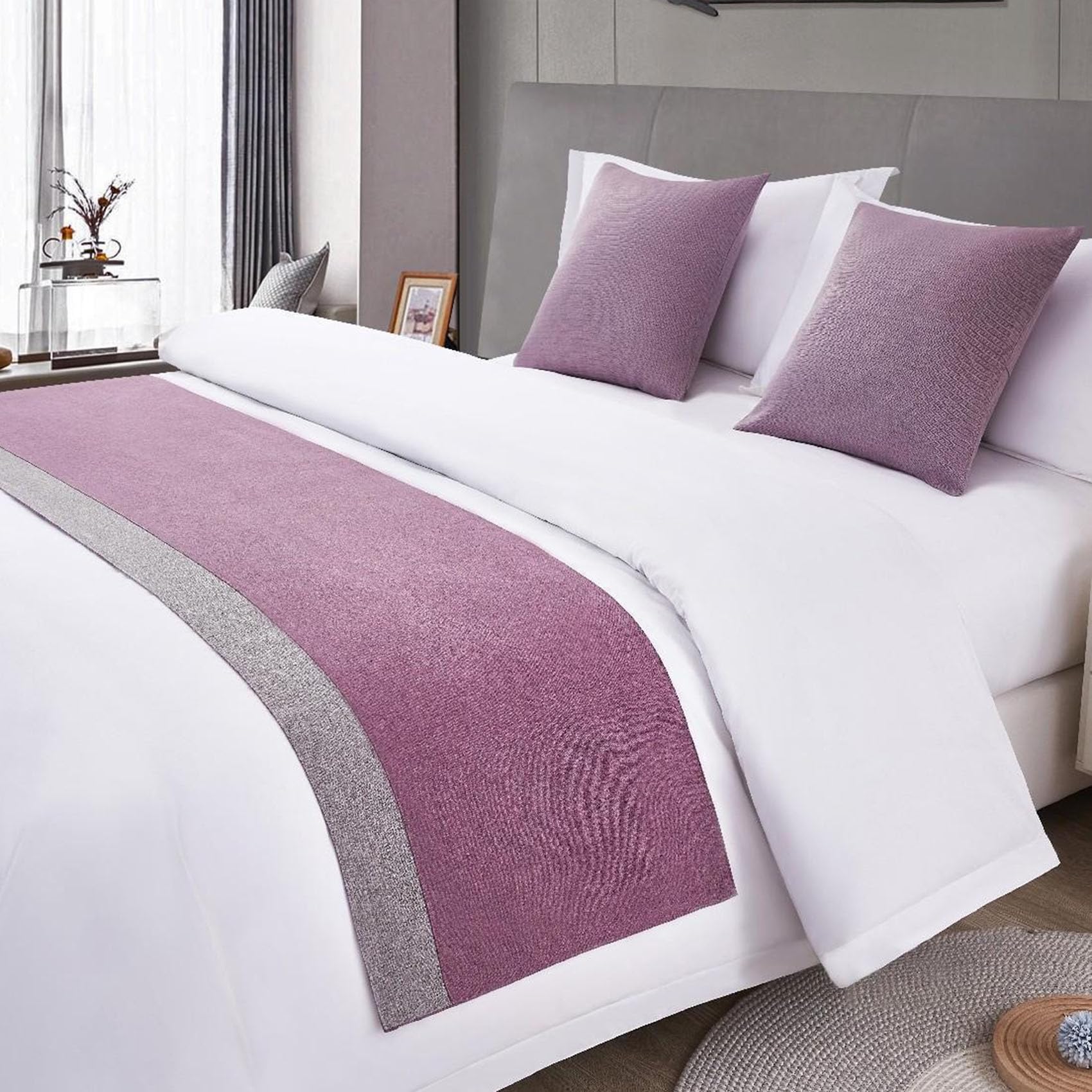 Hotel Bed Runner Protection Cotton Linen Splicing King Size Bed Scarf Towel Home Bed Scarves Bedspread Matching Cushion Set Bedding Decoration,G-50 * 180CM