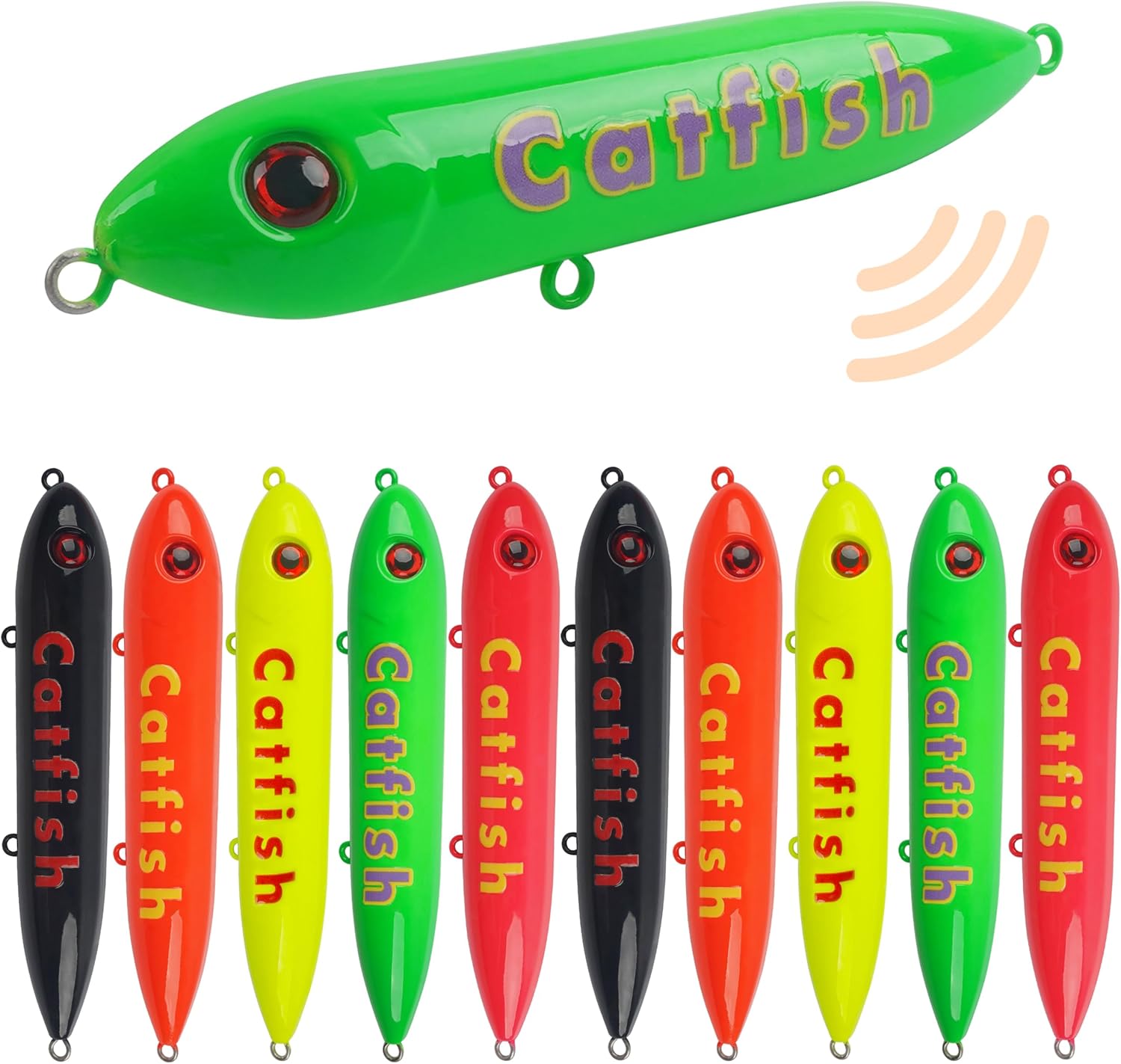 Demon Dragon Catfish Floats, Catfish Rattling Line Float Lure Spook Rattle Floats Catfishing Tackle for Santee Rig Lake River Bank Fishing 4/5.5inch, 5/10 Pack