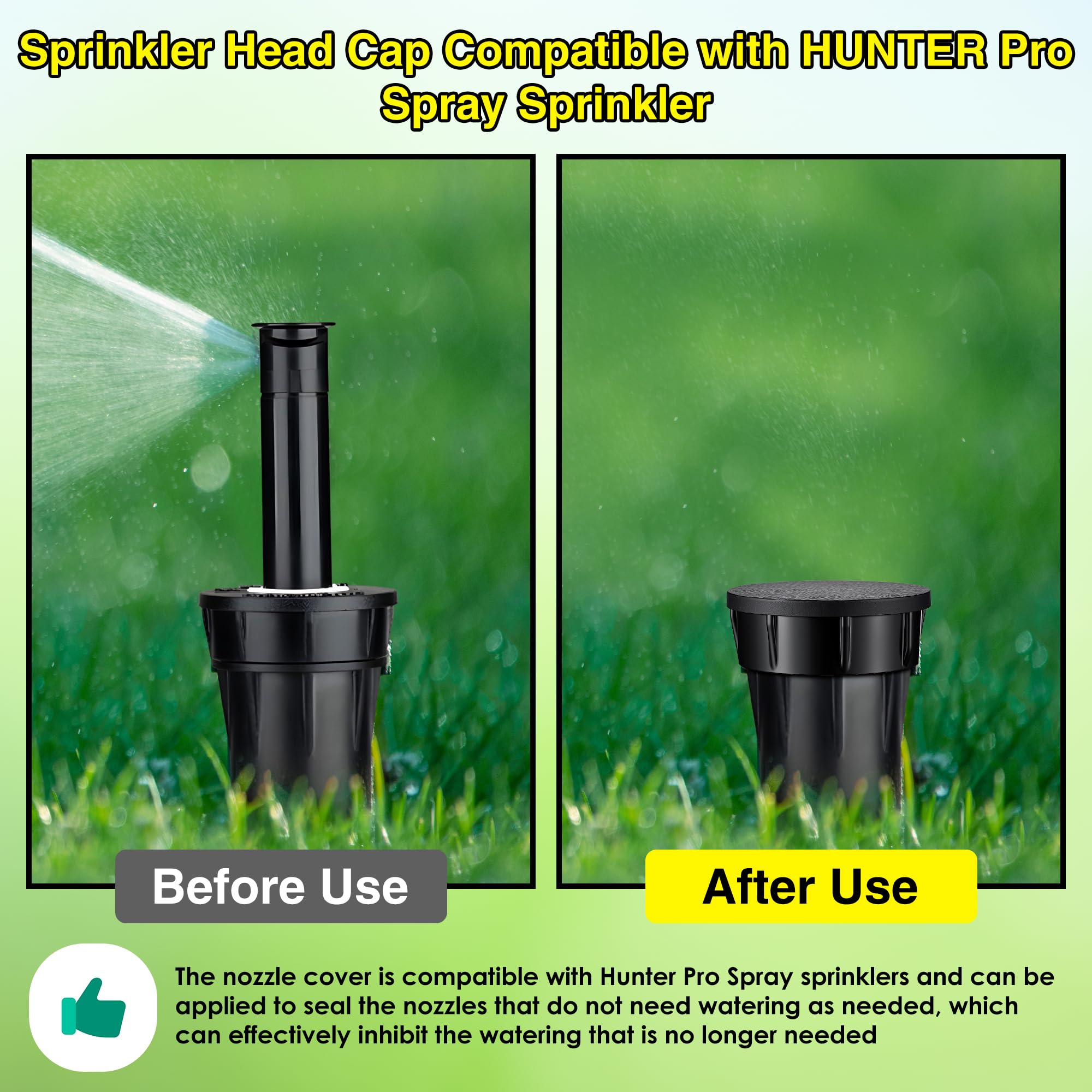 Sprinklerkopfkappen, kompatibel mit Hunter Pro Sprinklern, Sprühabschaltkappe mit Fluorelastomer-Dichtungen, kompatibel mit Hunter Pro, schwarze Sprühkopfkappe und O-Ring, 10 Stück