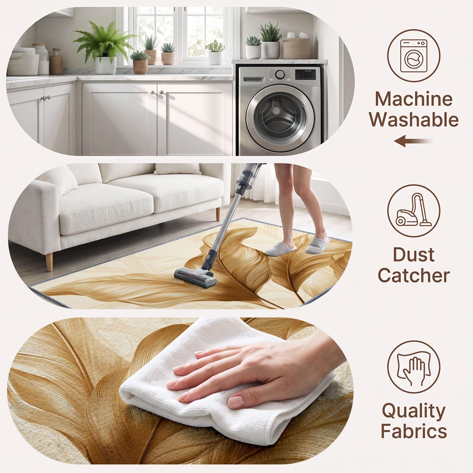 Generisch Waschbar Teppich Wohnzimmer 180x240 cm Blattgold Textur