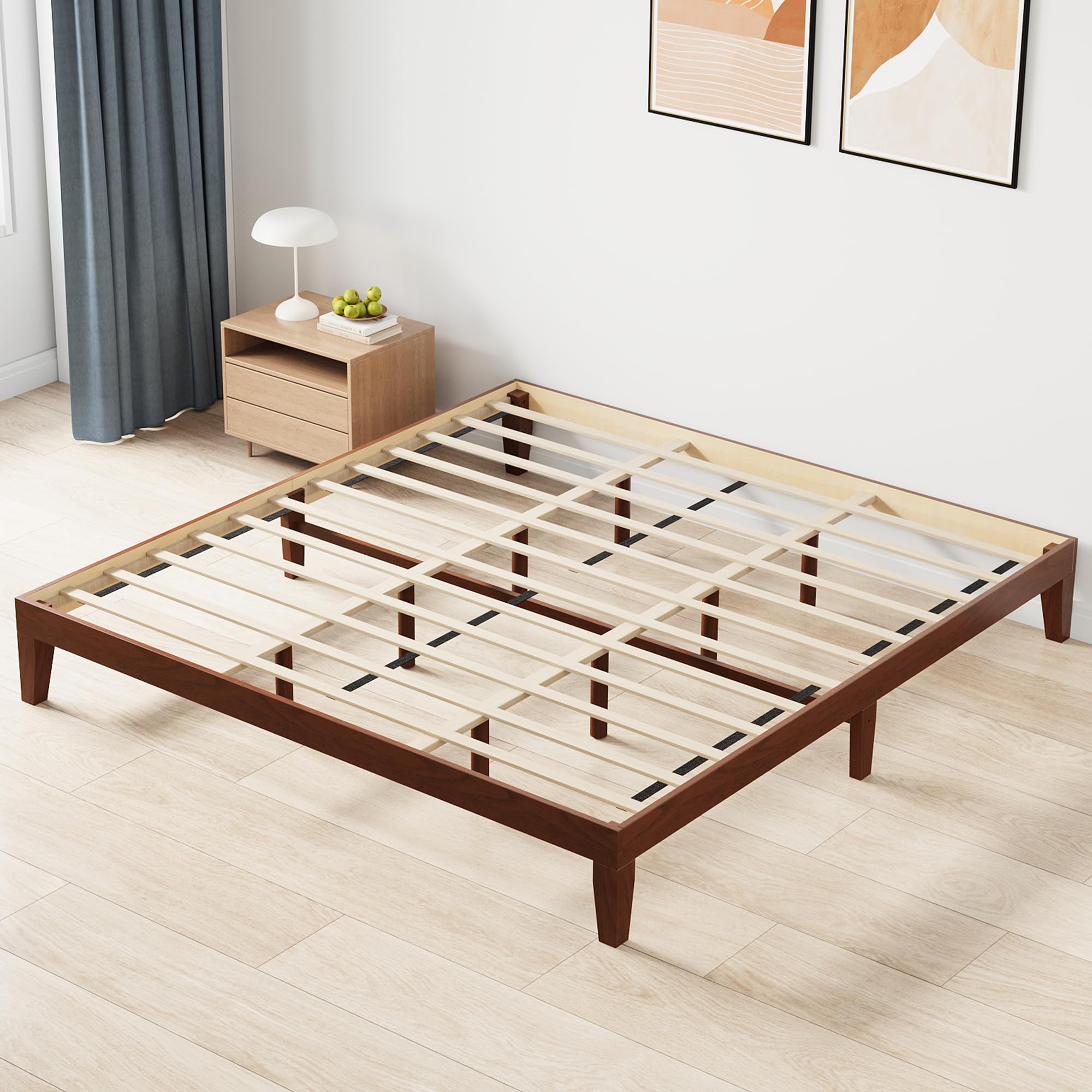 MALOL 12 Inch Wood Platform Bed Frame, Sturdy King Size Bed Frame with Wood Slat Support, No Box Spring Needed, Espresso