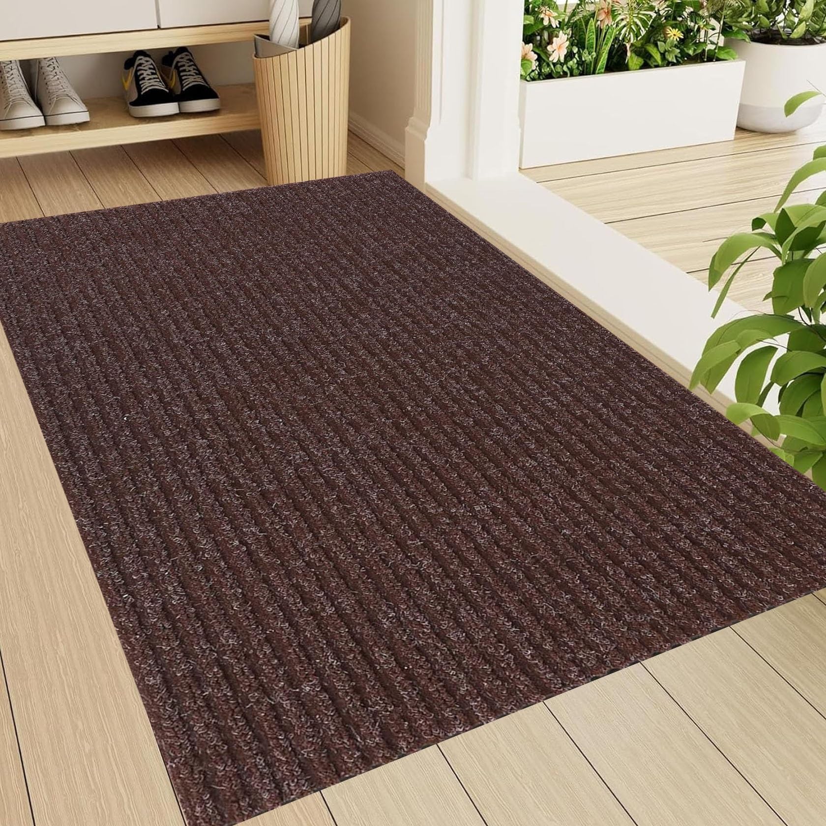 XUCHOU Dirt Trapper Mat 50 x 60 cm Heavy Duty, Non-Slippery & Stylish Floor Mat Dust Grabbing Doormats for Inside, Front Back Door, Pets and Dogs, Brown