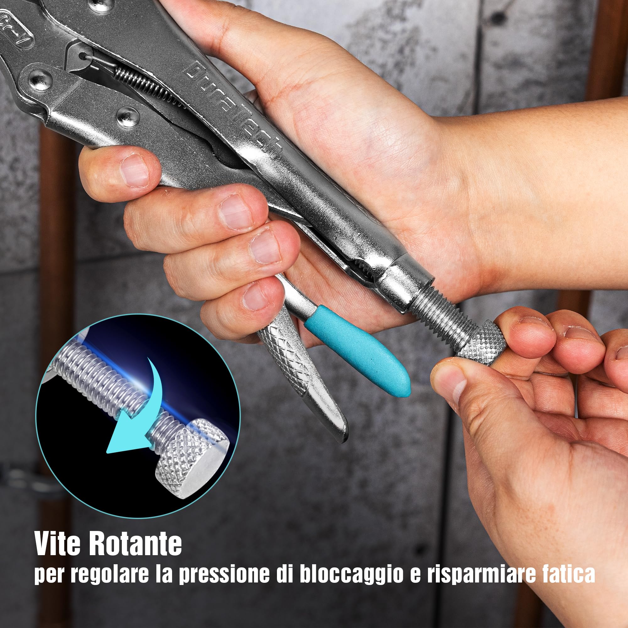DURATECH 6 Pezzi Set di Pinze di Bloccaggio, 2 Pinze a Naso Lungo da 16,5 e 24 cm, 3 Pinze a Ganasce Curve da 12,7 e 17,8 e 25,4 cm, 1 Pinze con Morsetto a C da 15 cm, Custodia Incluso