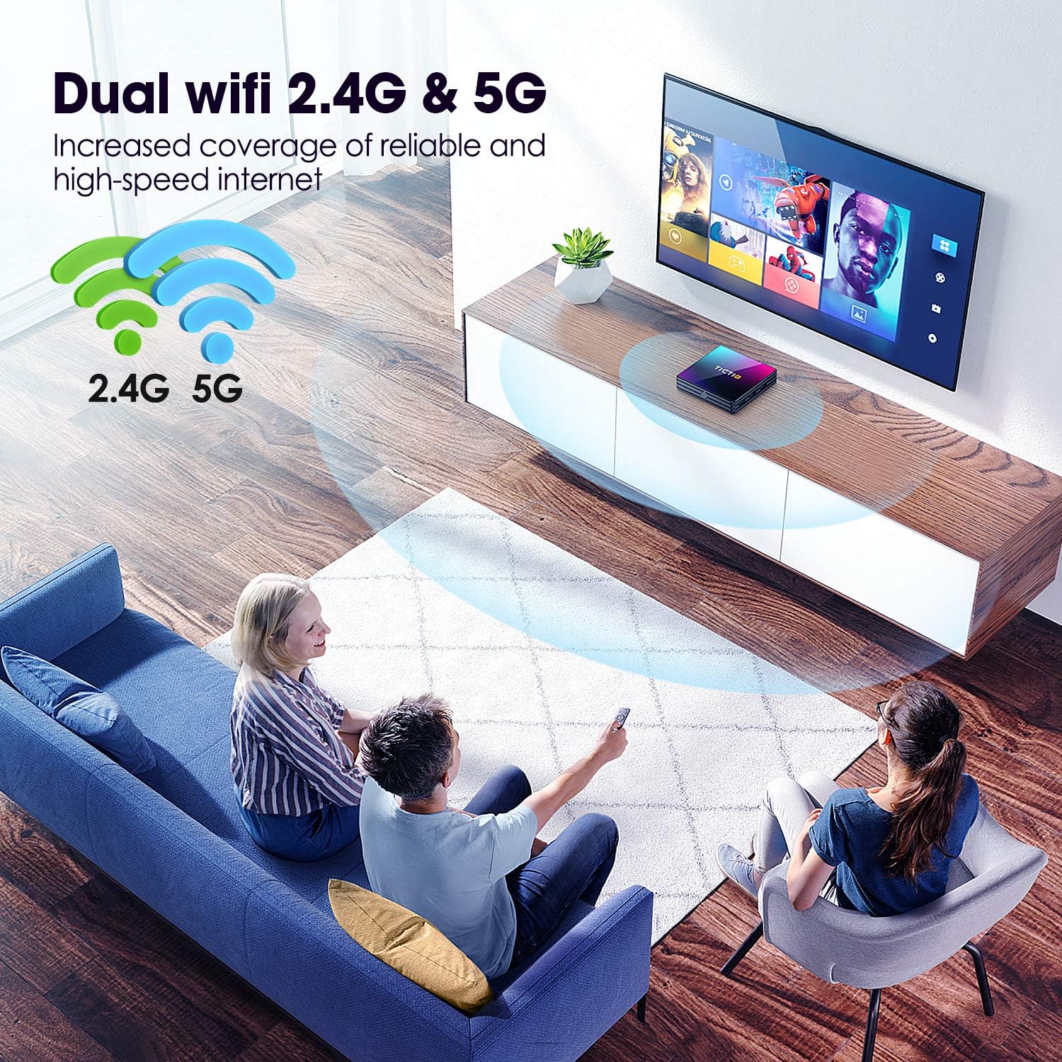 Android 10.0 TV Box, TICTID 4GB RAM 64GB ROM T8 PRO Media Player Android TV Box RK3318 Quad Core 3D 4K H.265 WiFi 2.4G/5G Smart TV Box