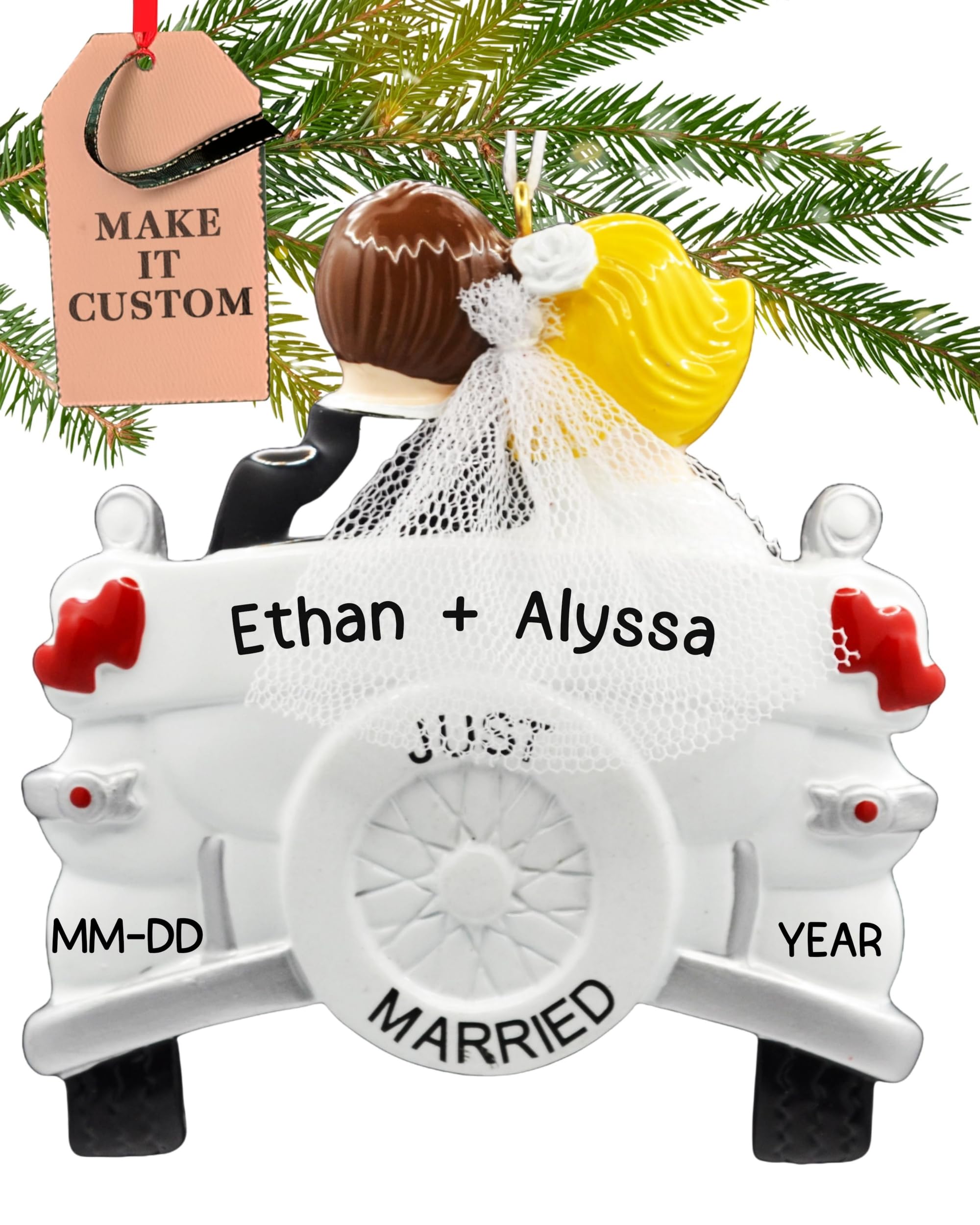 Personalised Wedding Ornament 2025 – Fast & Free 24h Customisation – Our First Christmas Ornaments for Tree – Custom Gift Wrapped Just Married Car Keepsake for Newly Weds