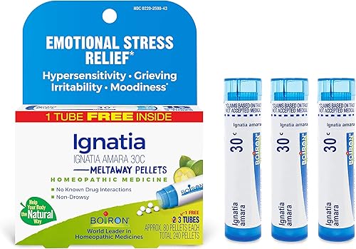 Boiron Ignatia Amara 30C - Medicina homeopática para aliviar el estrés emocional hipersensibilidad irritabilidad y estado de ánimo 80 unidades Boiron Ignatia Amara 30C - Medicina homeopática para aliviar el estrés emocional hipersensibilidad irritabilidad y estado de ánimo 80 unidades