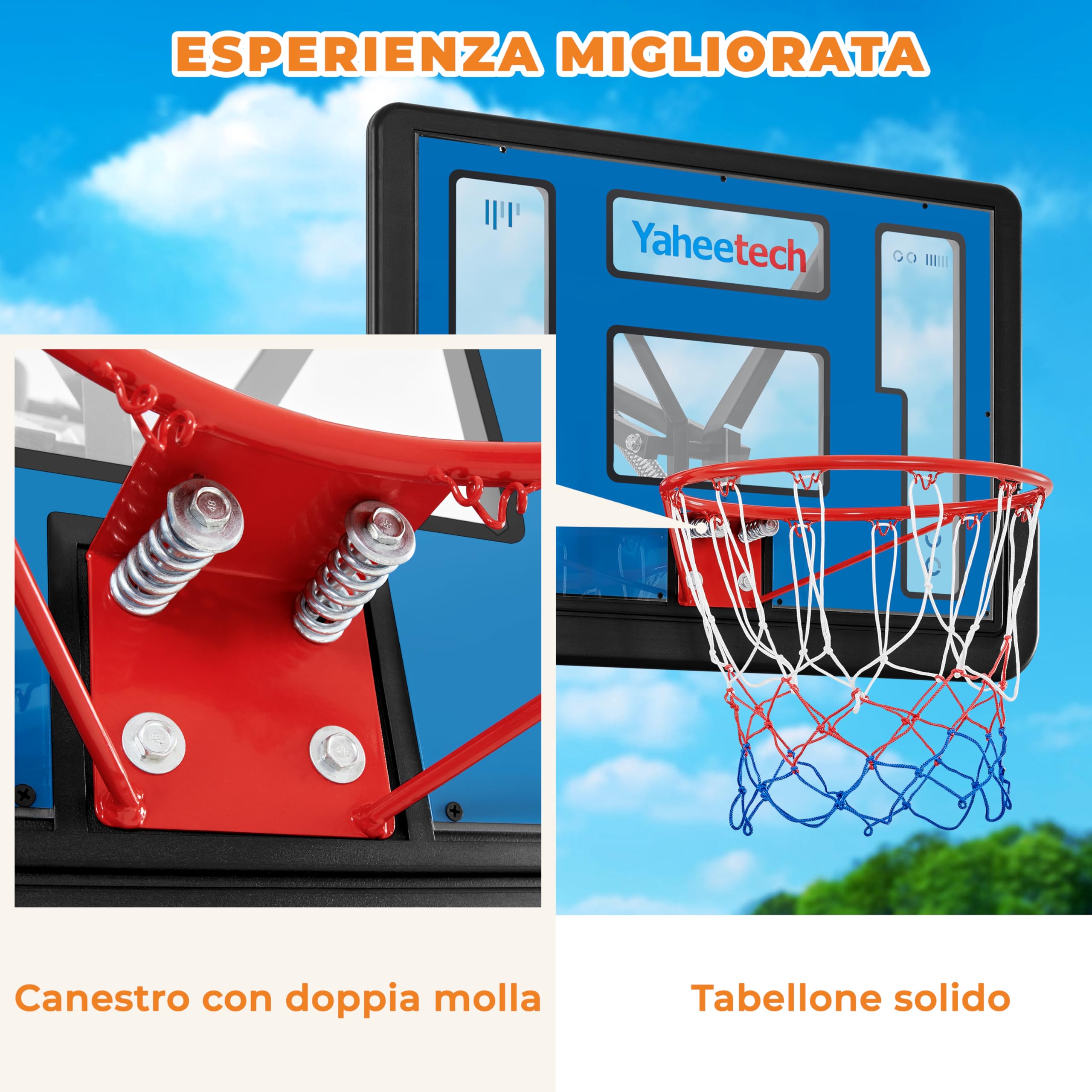 Canestro Basket Yaheetech Regolabile 304-353 Cm - Tabellone Rosso | Interno/esterno - Foto 8