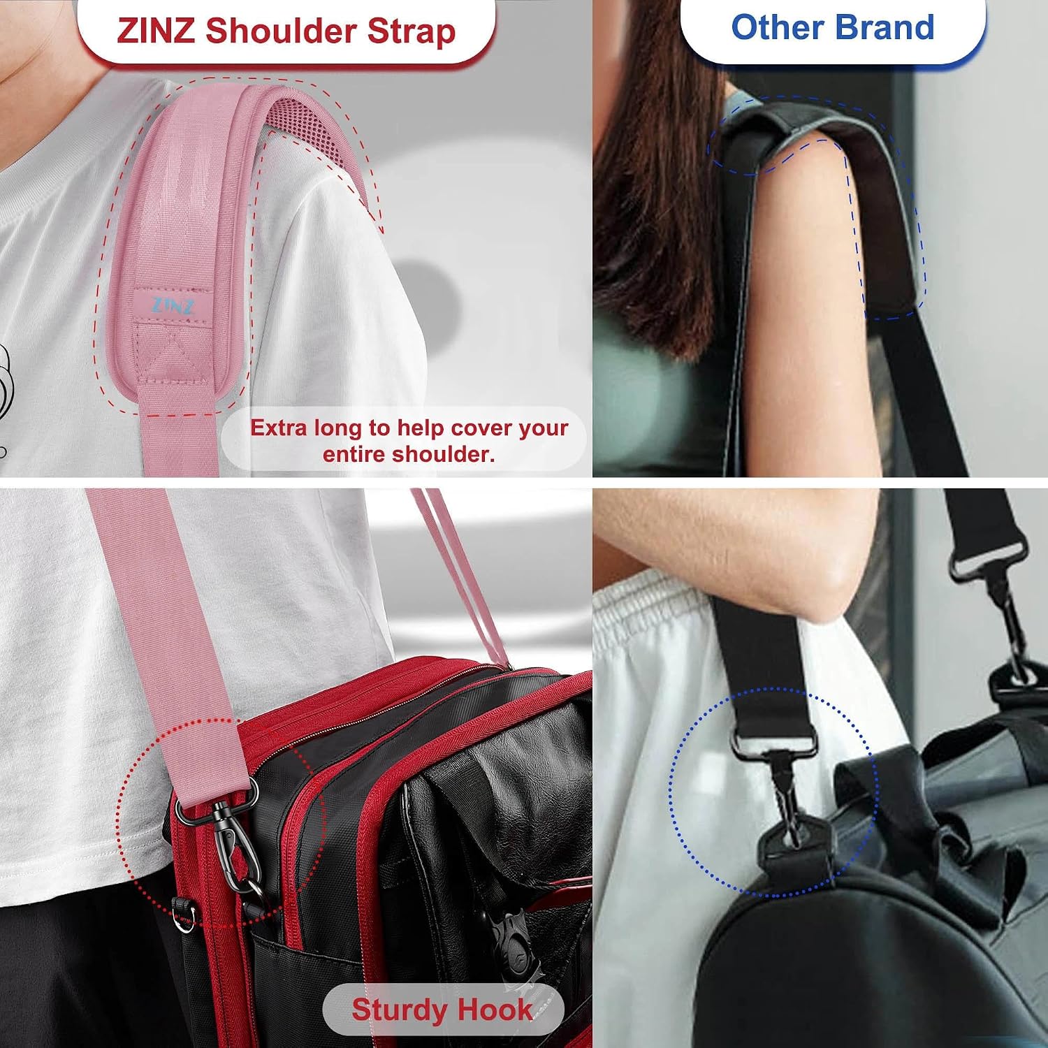 ZINZ Shoulder Strap - 59 Inch Universal Heavy-duty Adjustable Strap with Ultra-thick Fixed Breathable Pad for Laptop, Gym, Camera Bag and More -Pink image 5