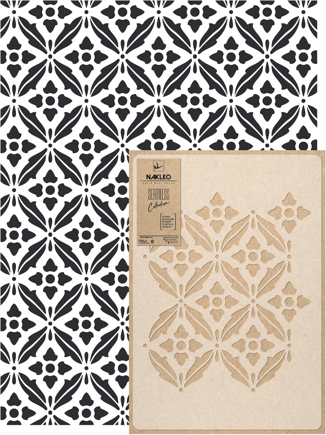 NAKLEO Wall Painting Stencil Large Size, 23,2”x37,4” Ann Damask Ornament Reusable Plastic Template, Geometric Pattern Wallpaper, DIY Home Decor Craft Wood Floor Furniture
