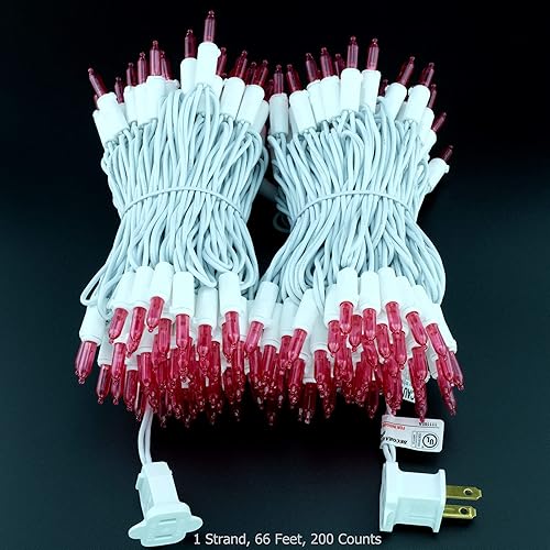 Miniatura 7 de YULETIME Juego de 200 luces LED rosas de Navidad, 66 pies, cable blanco, certificado UL, grado comercial, juego de luces navideñas