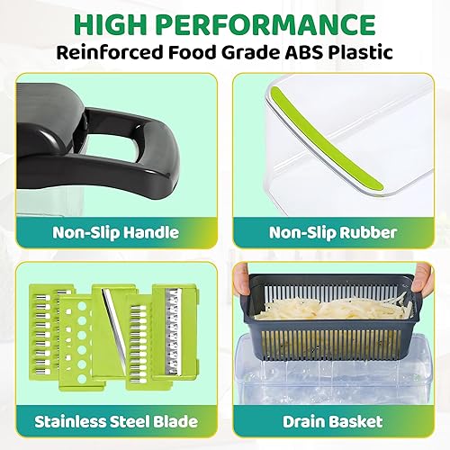 Miniatura 3 de Pro Food Chopper, multifuncional 12 en 1, picador de verduras, picador de verduras con 8 cuchillas, cortador de verduras de cocina, cortador de