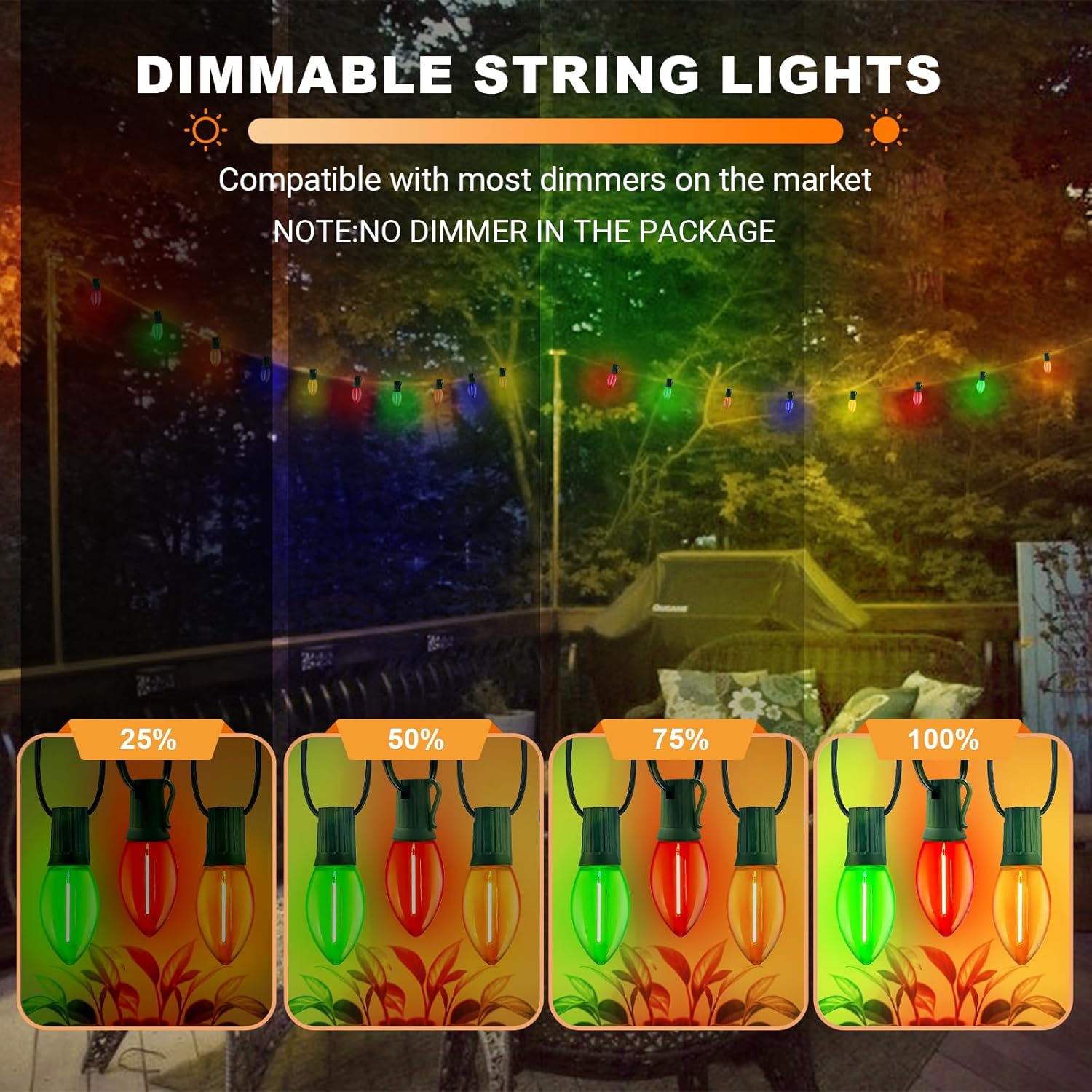 LAMPHOME Outdoor Christmas Lights 25FT C9 Vintage Christmas String Lights with 25LED, Hanging C9 Multicolor String Lights for Valentine's Day Garden Patio Backyard Party Decor, Green Wire
