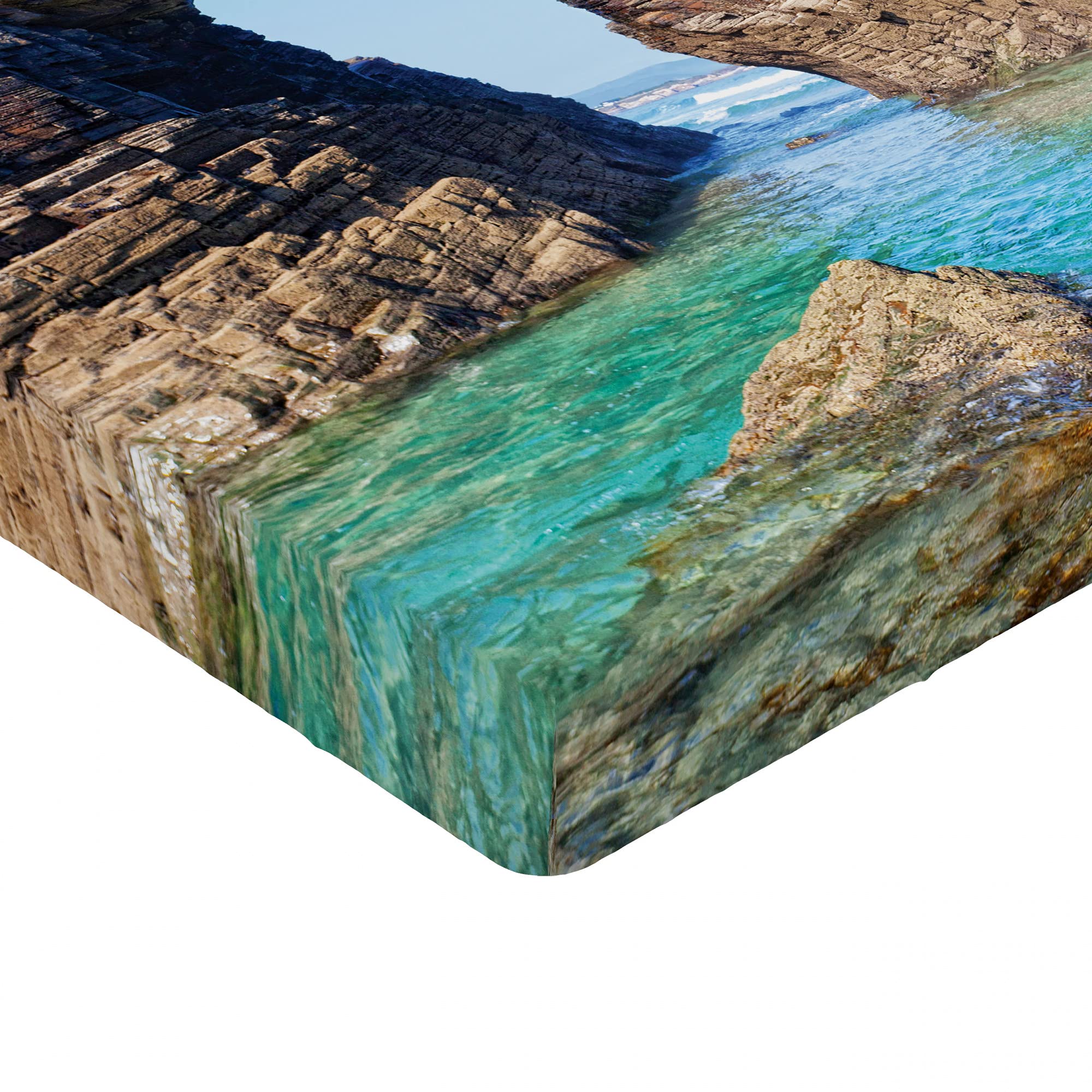 ABAKUHAUS Lenzuolo tropicale, paesaggio marino con palma sulla spiaggia oceanica e tramonto in tonalità tenui, lenzuolo