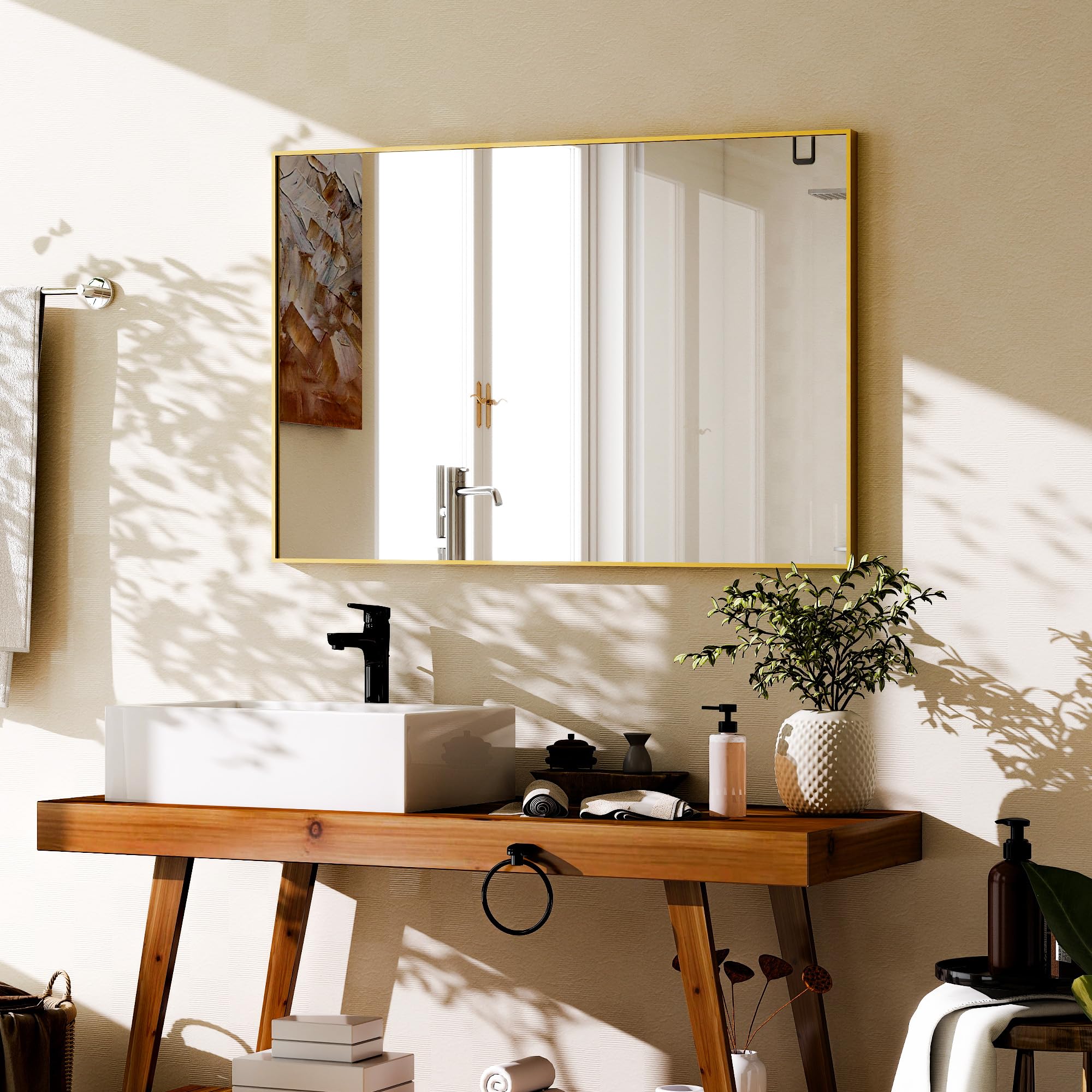 Koonmi Rectangular Bathroom Wall Mirror, 60 x 90 cm, Gold — image 1