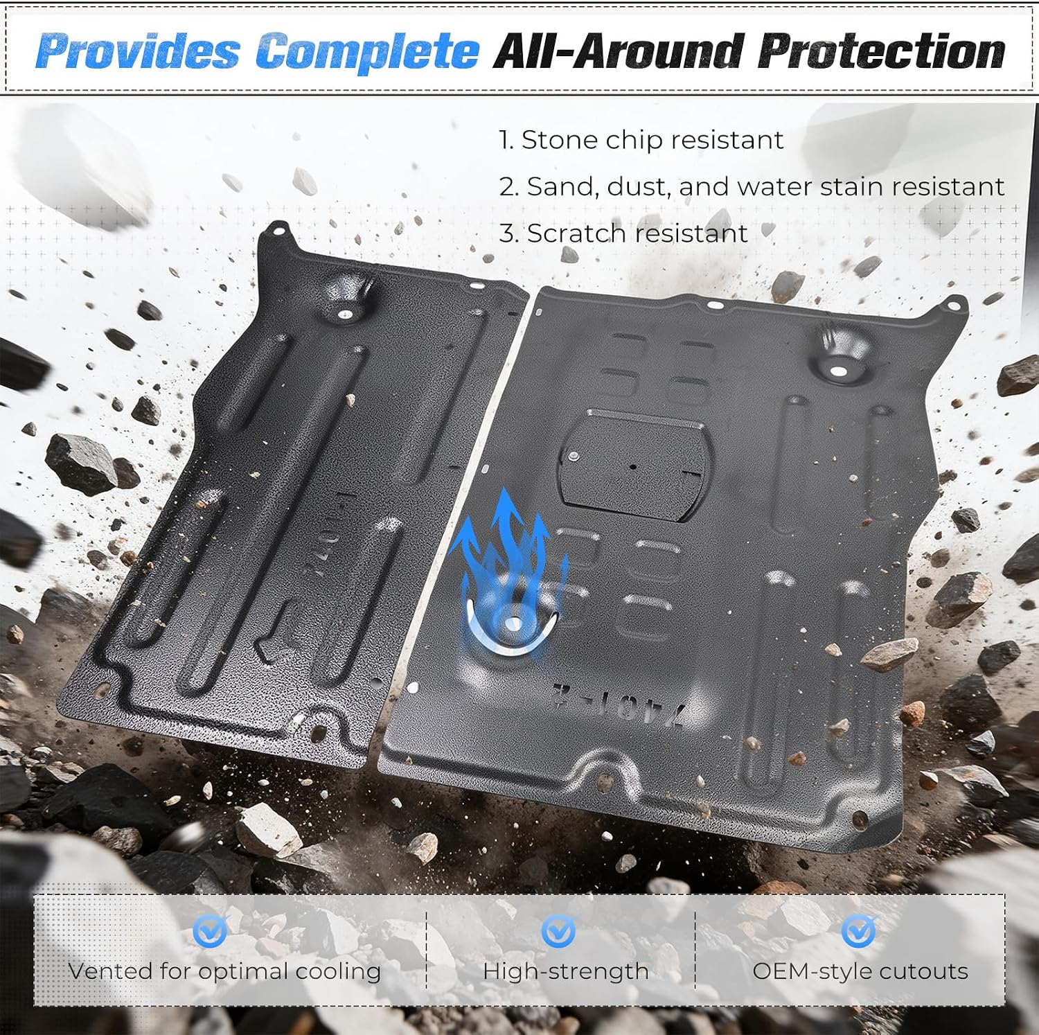 Manganese Steel Underbody Front Skid Plate for Tesla Model Y 2020-2025 & Model 3 2017-2025, Front Skid Plate Under Engine Guard, Rust-Proof Coating,Bolt-On,2-Piece