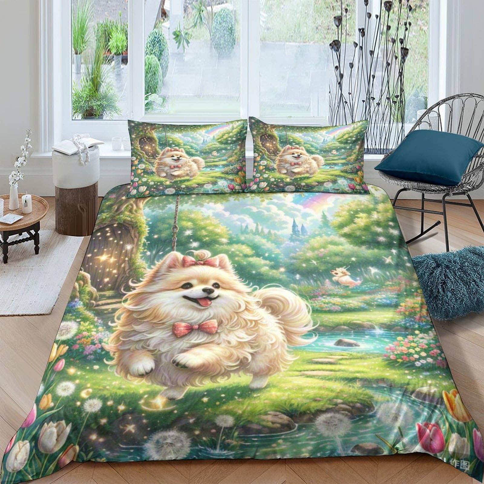 Parure de lit Shih Tzu 3D en microfibre douce 200x200cm avec taie