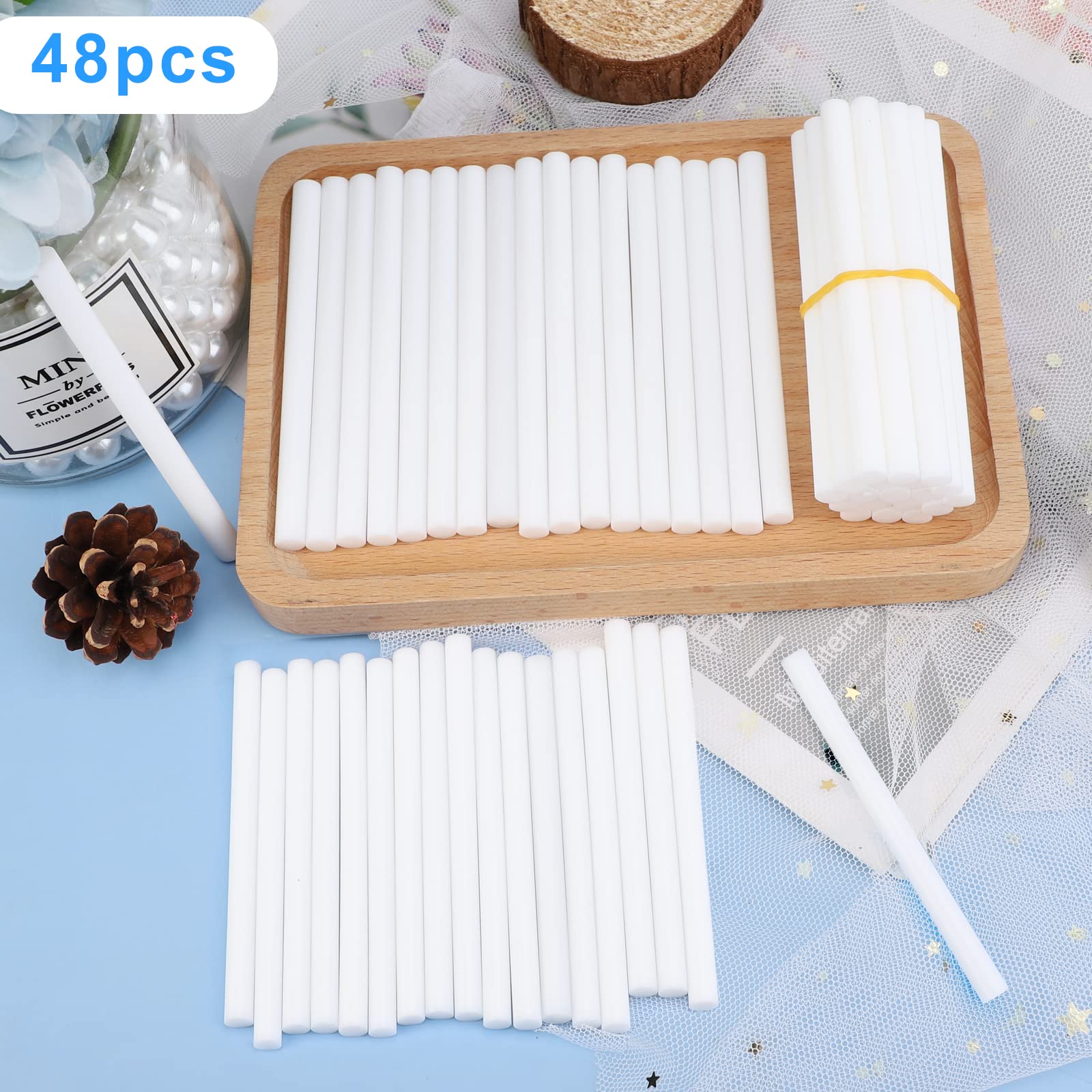 Weißer Heißklebestift, 48 Stück, 0,7 cm Durchmesser x 10,2 cm lang, Mini-Heißklebestifte, farbige selbstklebende EVA-Klebestifte zum Versiegeln, Reparieren, Stempel, DIY, Kunst, handgefertigt