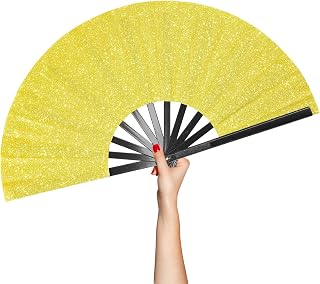 Large Rave Folding Hand Fan Popping Fan Clacking Fans for Line Dancing, Big clap Fans foldable Boots on The Ground Fan for Outdoor,Wedding,Party,Decoration (Golden)