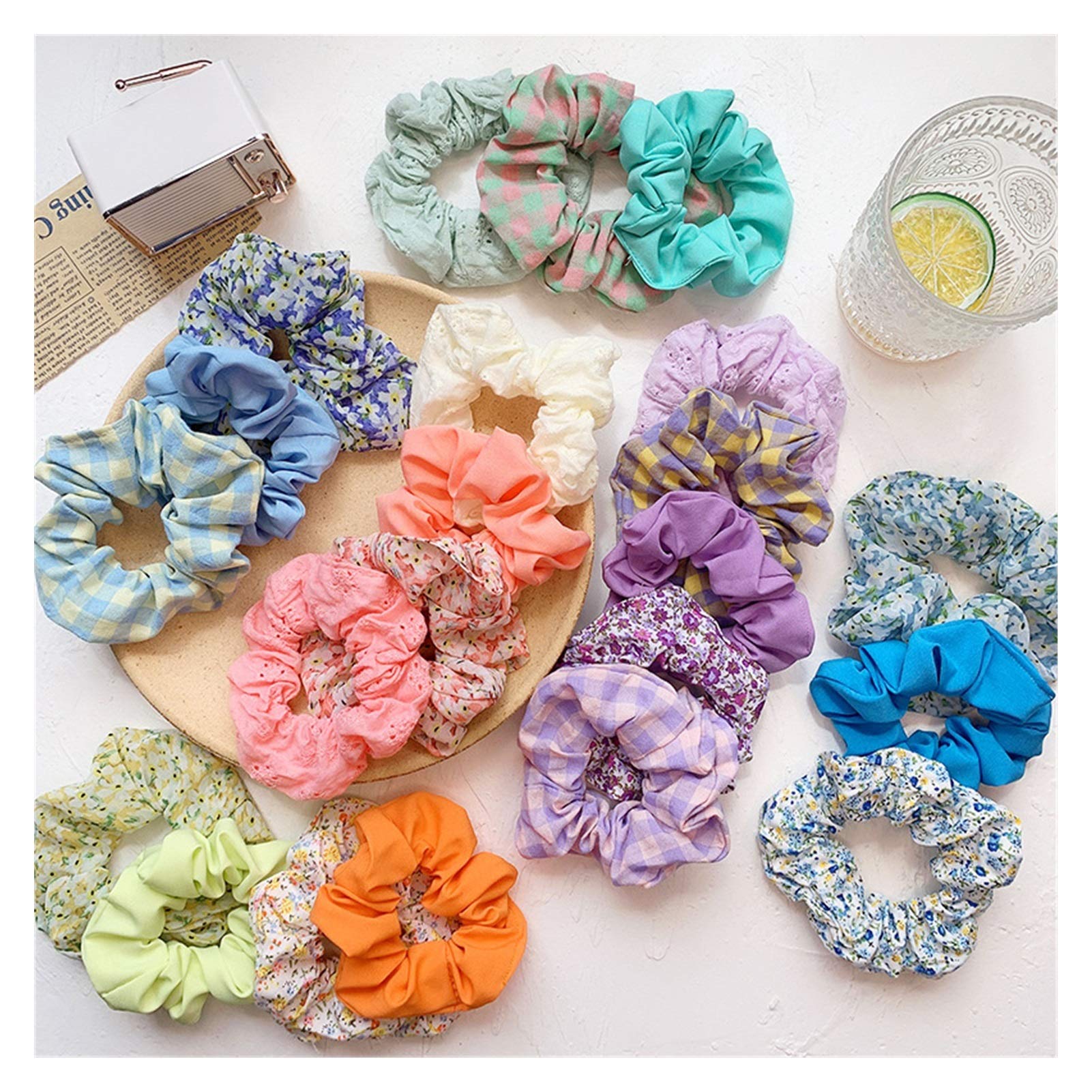 Elastyczna lina Hairband Floral Scrunchies Gumki do włosów Elastyczna opaska w jednolitym kolorze Kobiety Dziewczęta Nakrycia głowy Kucyk Holder Akcesoria do włosów (kolor: czerwony) (czerwony)