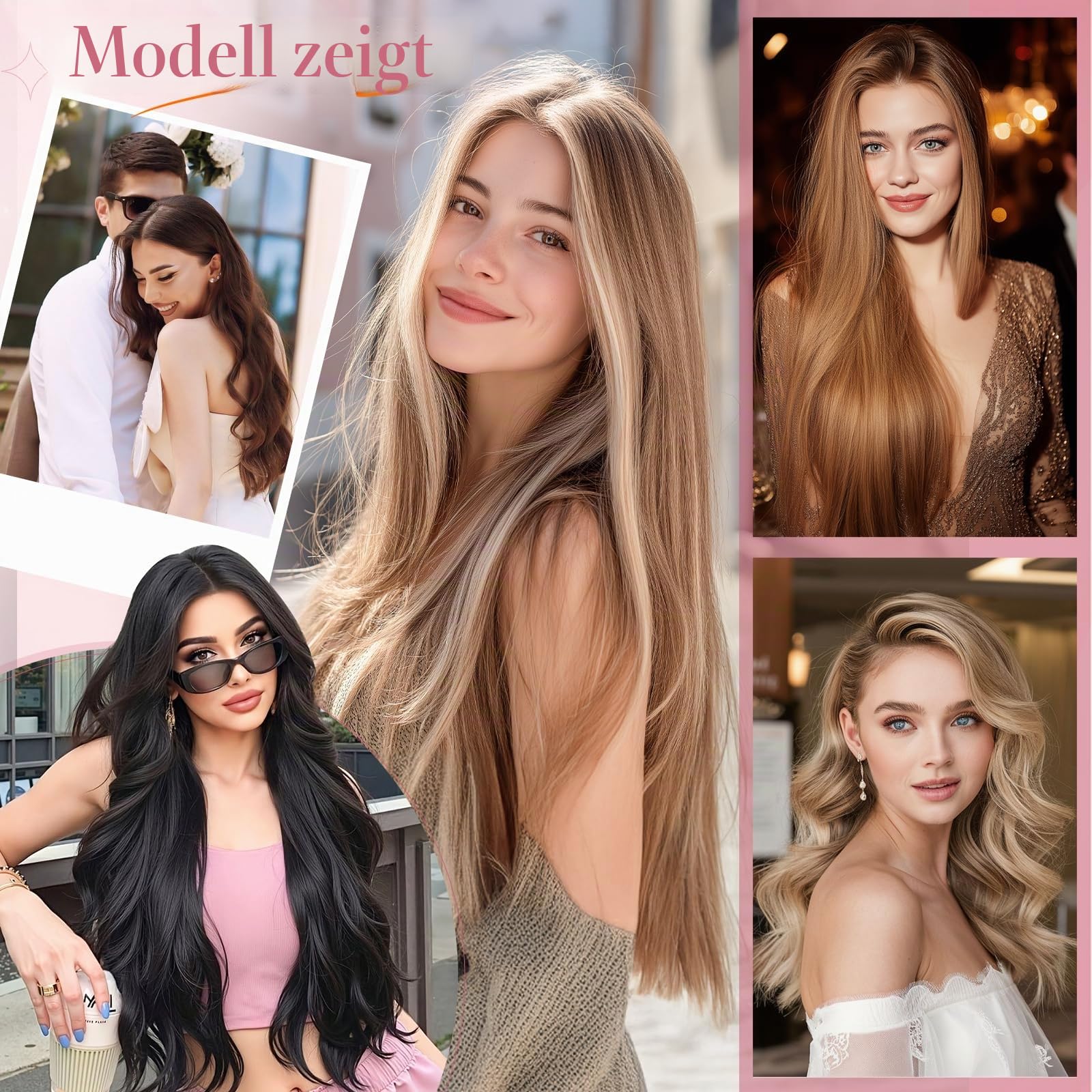 Secret Hair Extensions Echthaar Haarverlängerung mit Draht Haarteile 1 Tresse Invisible Wire adjustable für Damen 50 cm - 70g Naturschwarz #1B