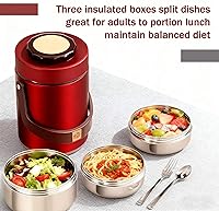 Vista 6 de Contenedor de comida aislado al vacío de 67 onzas para alimentos calientes, termo de alimentos apilable sellado de 3 niveles, lonchera térmica