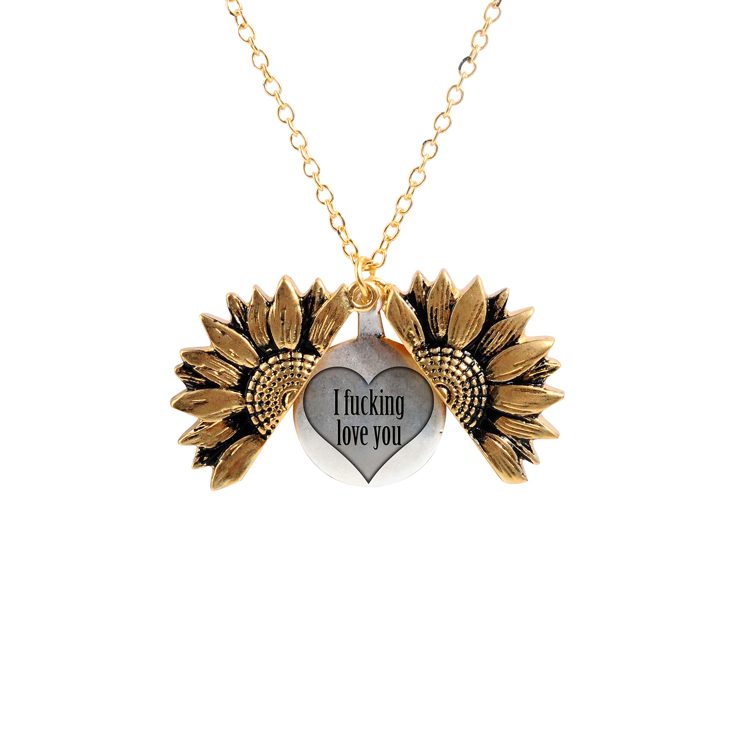 SLOONGYou Are My Sunshine Engraved Necklace Inspirational Sunflower Locket Necklace Jewelry Mother's Day Gift for Women Girlfriend