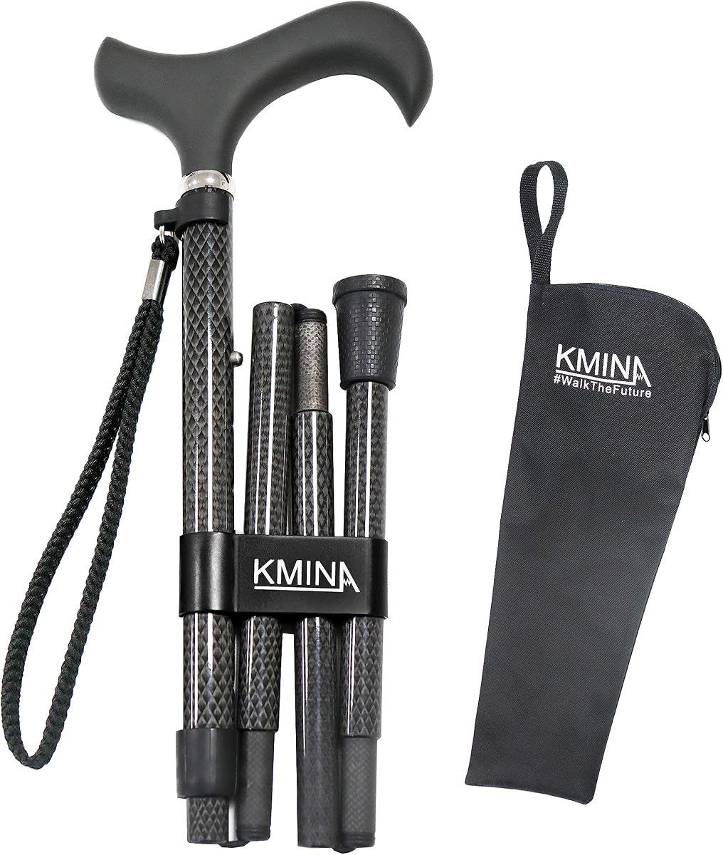 Folding Cane for Men and Women (Carbon Fiber), Soft Grip, Adjustable Height, Lightweight, Black, PRO Model
