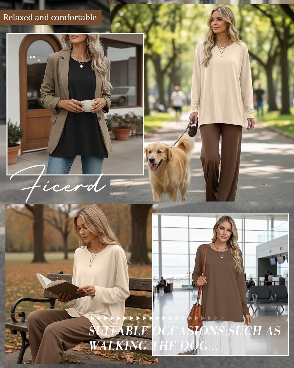 Ficerd 3 Pack Women's Oversized Long Sleeve Shirts Cotton Gym Round Neck Tops Loose Fit Casual Workout Baggy Fall Basic Tee - Image 3