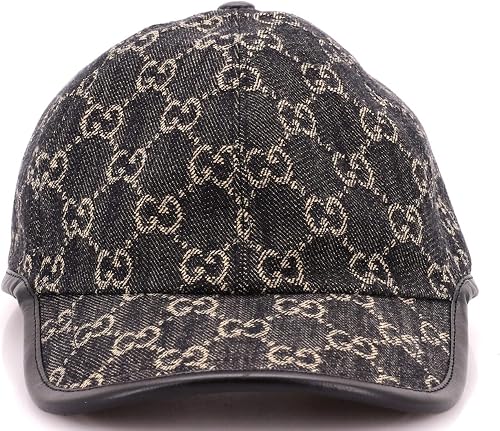 Pre-Loved Baseball Cap GG Denim with Leather, Black